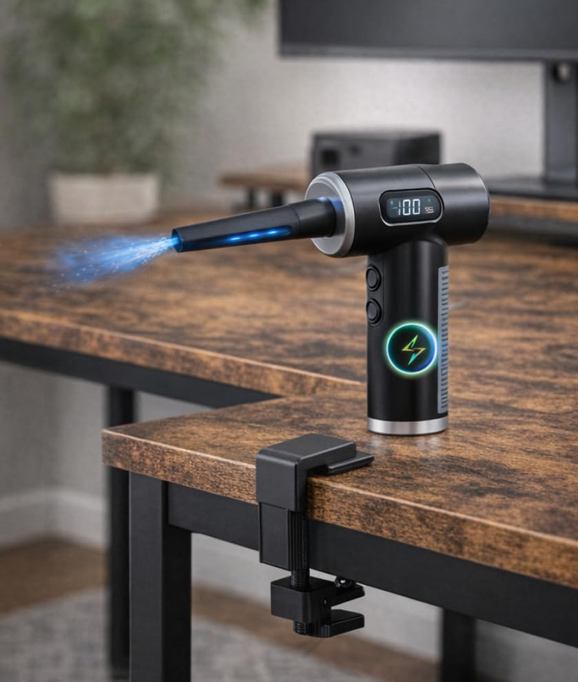 Compressed Air Duster-3 Gear Adjustable 100000RPM Electric Air Duster with LED Light, Rechargeable Cordless Air Blower for Keyboard Electric Devices Cleaning. Replaces Compressed Air Cans (Black) customer photo 2