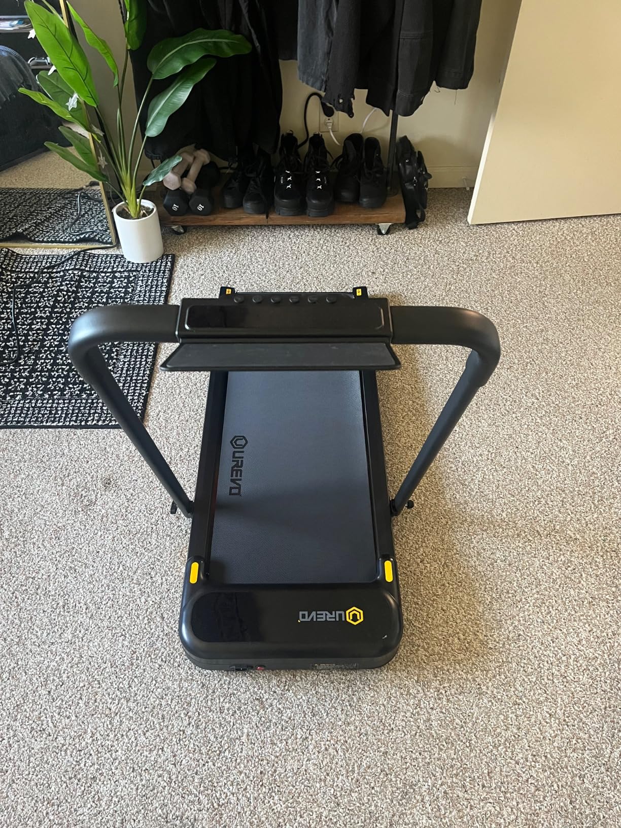 UREVO Strol 2E Smart 2-in-1 Folding Treadmill, Compact Walking Pad with Safety Handle, Plug and Play, Standing Desk Treadmill with Dual LED Display, Smart APP, Walking or Running for Home Office customer photo 1