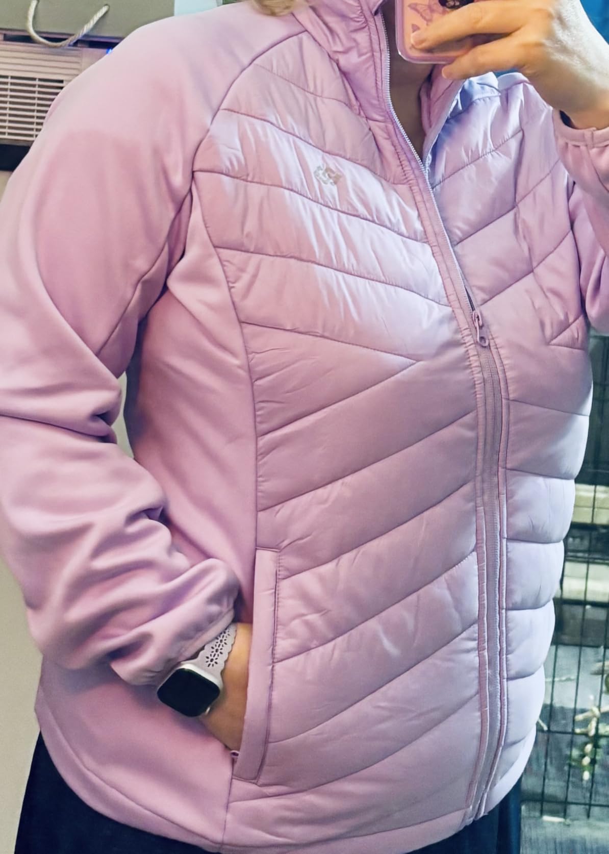 MoFiz Womens Lightweight Insulated Hiking Jacket Fleece Lined Thermal Hybrid Softshell Full Zip Winter Fall Running Coat customer photo 1