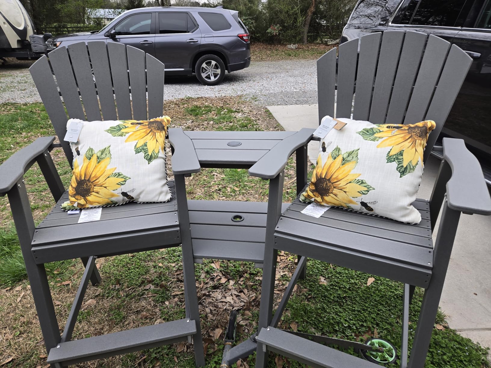 FOOWIN Tall Adirondack Chair Set of 2, All Weather HDPE Bar Height Adirondack Chair with Double Connecting Trays, Adirondack Barstools for Balcony, Deck, Backyard, Patio, Garden Navy Blue customer photo 1