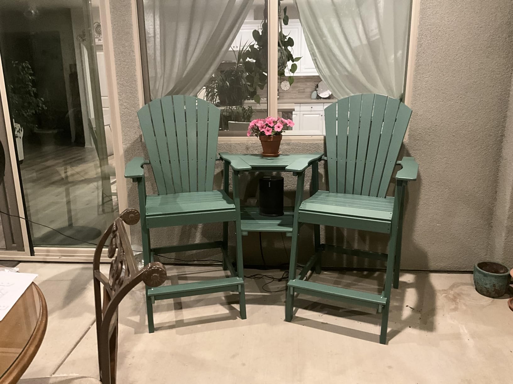 FOOWIN Tall Adirondack Chair Set of 2, All Weather HDPE Bar Height Adirondack Chair with Double Connecting Trays, Adirondack Barstools for Balcony, Deck, Backyard, Patio, Garden Navy Blue customer photo 2
