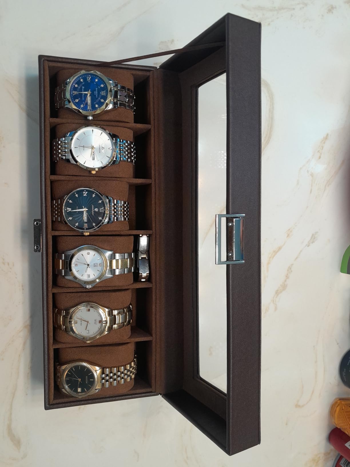 ProCase Watch Box, 6 Slot Mens Watch Case, Watch Storage Holder Organizer, Watch Display Case with Glass Lid, Anniversary Birthday Valentine Gifts for Men Women - Espresso customer photo 1