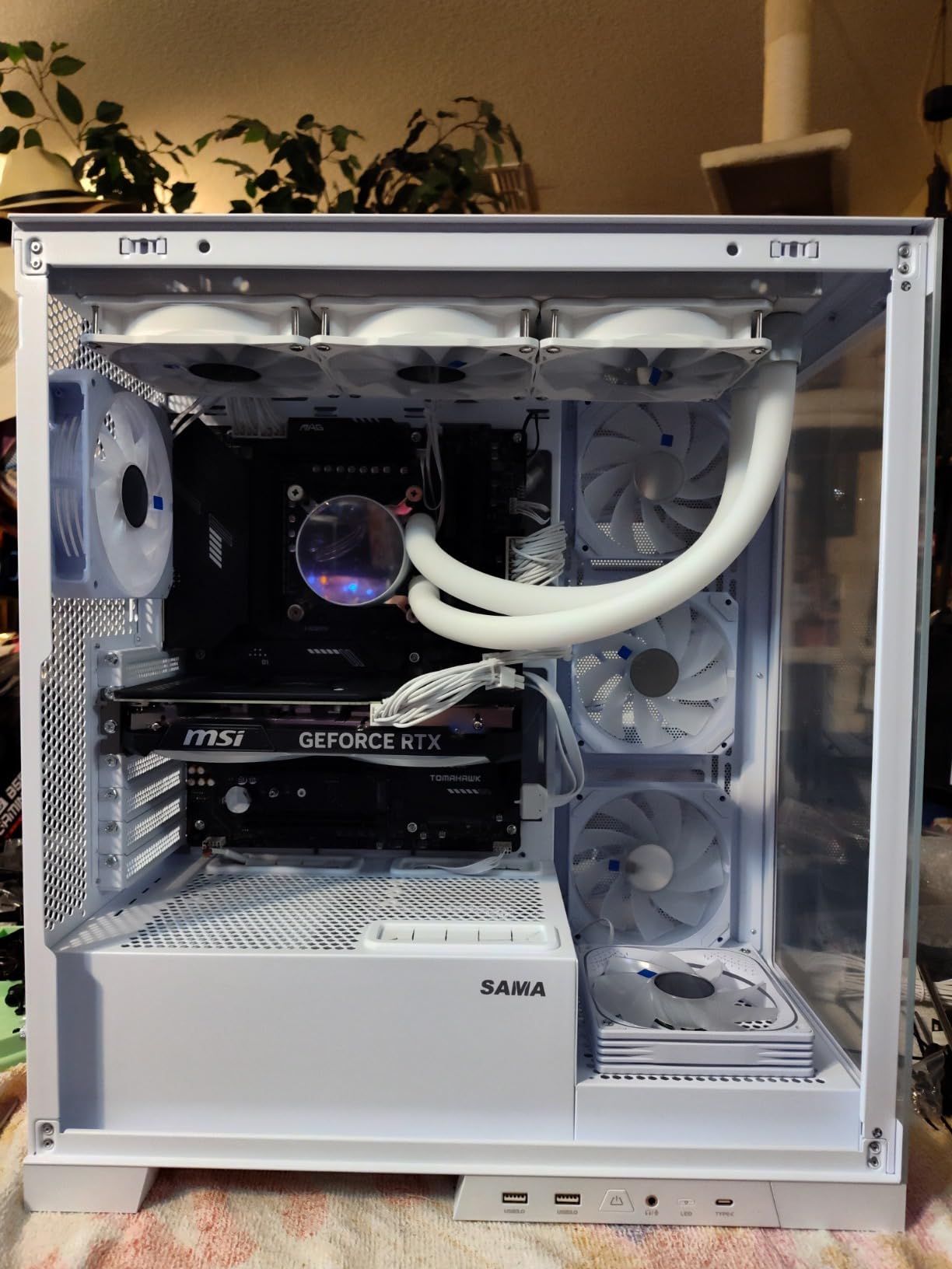 SAMA NEVIEW 4503 Mid Tower PC Case, Panoramic Dual Tempered Glass ATX Gaming Case, 4×120mm ARGB Fans with Hub, High Airflow, Back-Connector Ready, Type-C & 2× USB 3.0, 360mm AIO Support, White customer photo 2