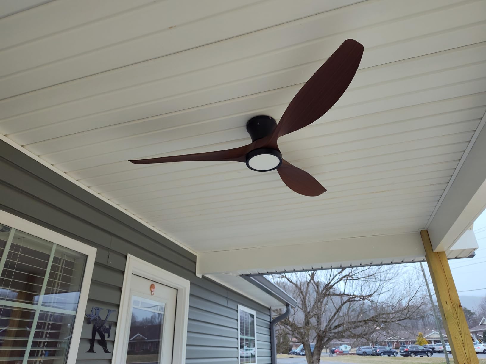 TALOYA 52 Inch Ceiling Fans with Led Lights Remote Control Flush Mount Low Profile for Bedroom Farmhouse Patio Outdoor Living Room Kitchen Dining Room,DC Motor,Reversible,Buzzer ON/Off,Black Walnut customer photo 1