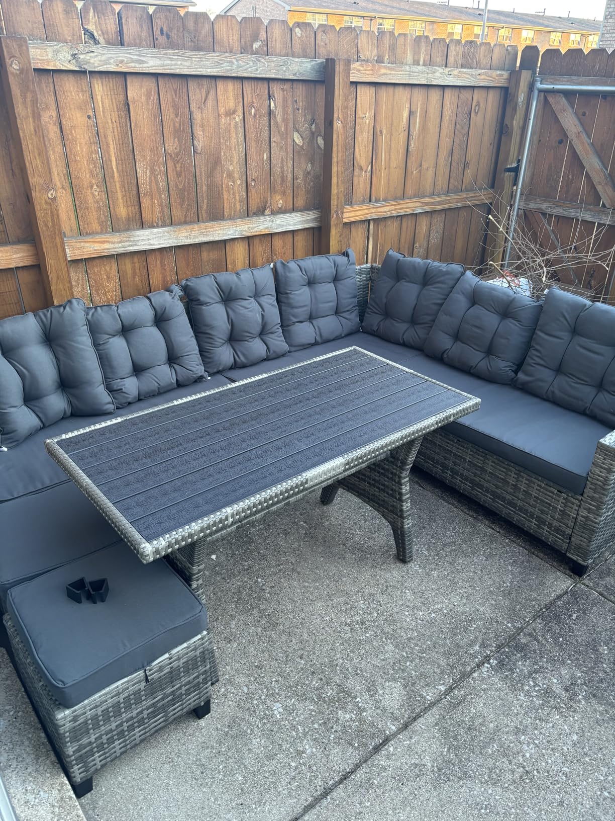 8-Piece Patio Furniture Set, Outdoor Wicker Rattan Sectional with Thick Cushions, Glass Top Table with Hidden Storage, Outdoor Conversation Set for Backyard, Porch, Patio, Black customer photo 1