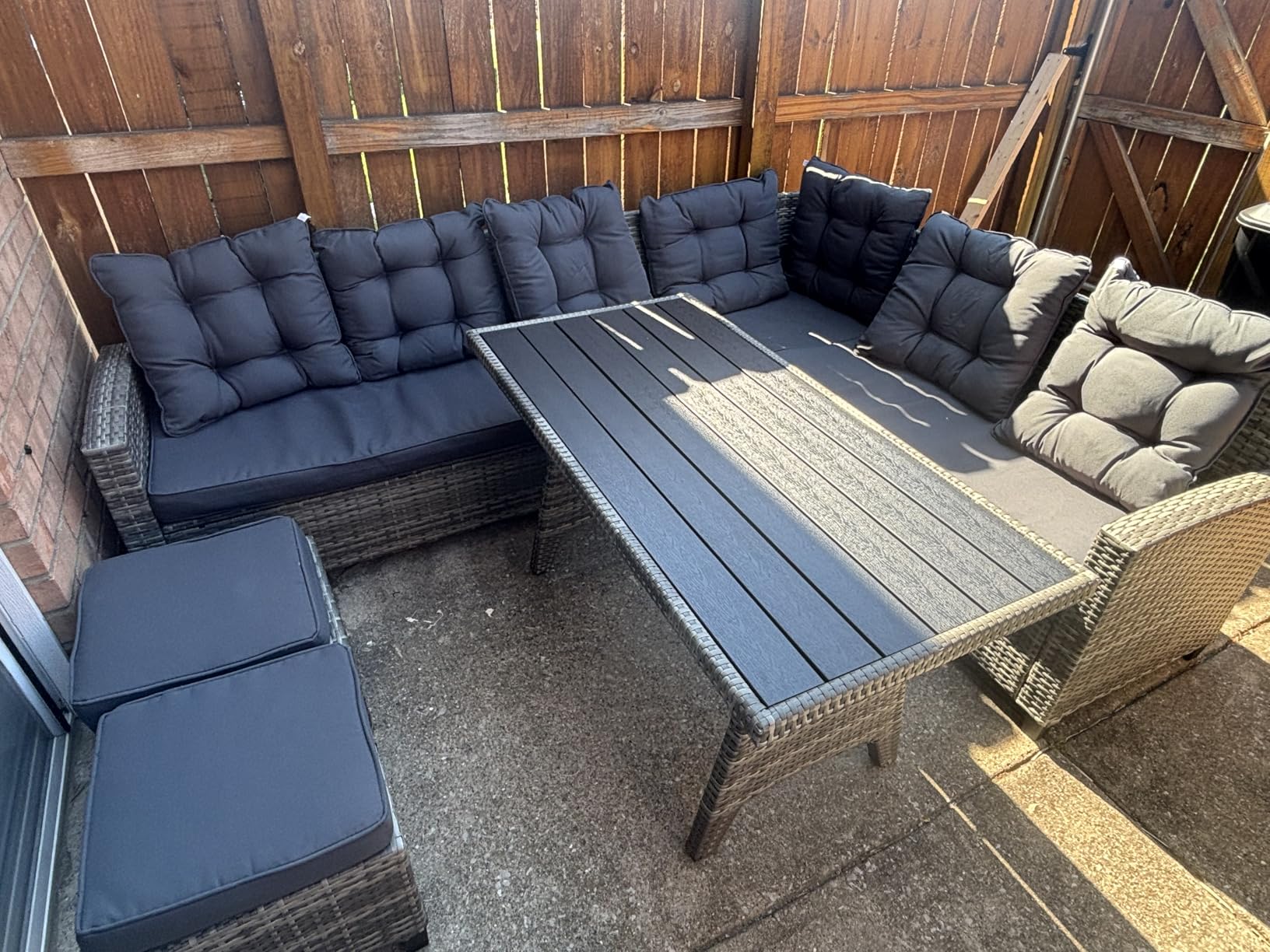 8-Piece Patio Furniture Set, Outdoor Wicker Rattan Sectional with Thick Cushions, Glass Top Table with Hidden Storage, Outdoor Conversation Set for Backyard, Porch, Patio, Black customer photo 2