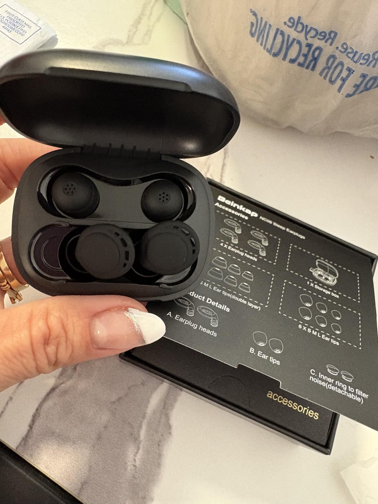 Ear Plugs for Sleeping Noise Reduction, Beinkap Reusable Earplugs Hearing Protection for Focus, Study, Work - 6 Pair Eartips in S/M/L - Flexible Silicone Soft - 35dB Noise Cancelling with Storage Case customer photo 2