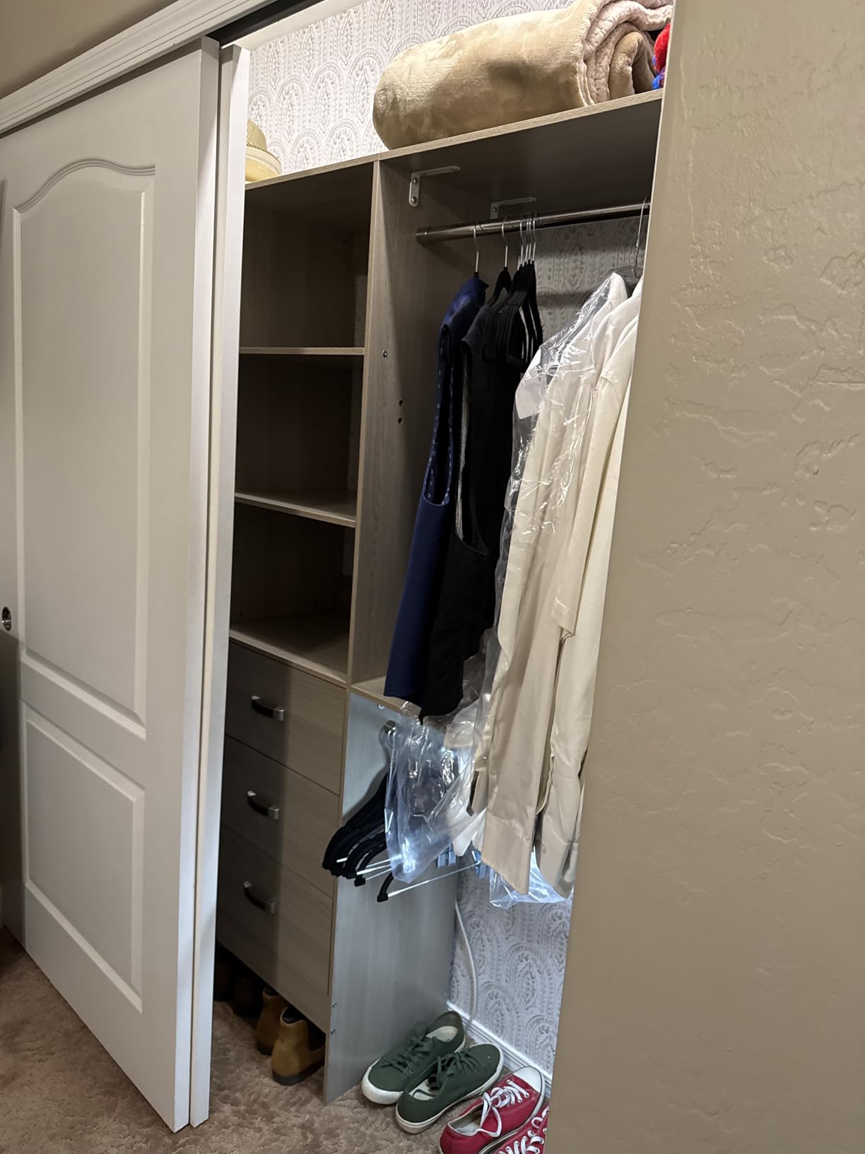 8FT Closet System, 96'' Closet Organizer System with 3 Hanging Rods, Wall Mount Bedroom Wardrobe with 3 Drawers customer photo 2