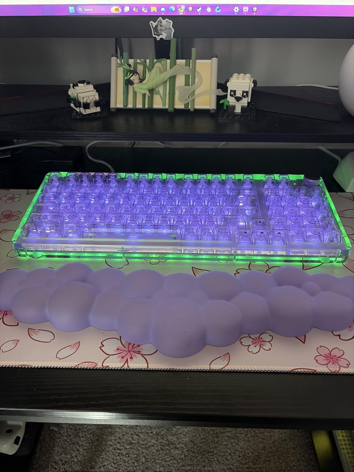 KiiBoom Phantom 98 Crystal Mechanical Gaming Keyboard, Transparent Keyboard with RGB Backlits, Hot-Swappable, Shine Through Clear Keycaps, 3 Modes Wireless, 8000mAh Battery, NKRO for Win/Mac (Purple) customer photo 1
