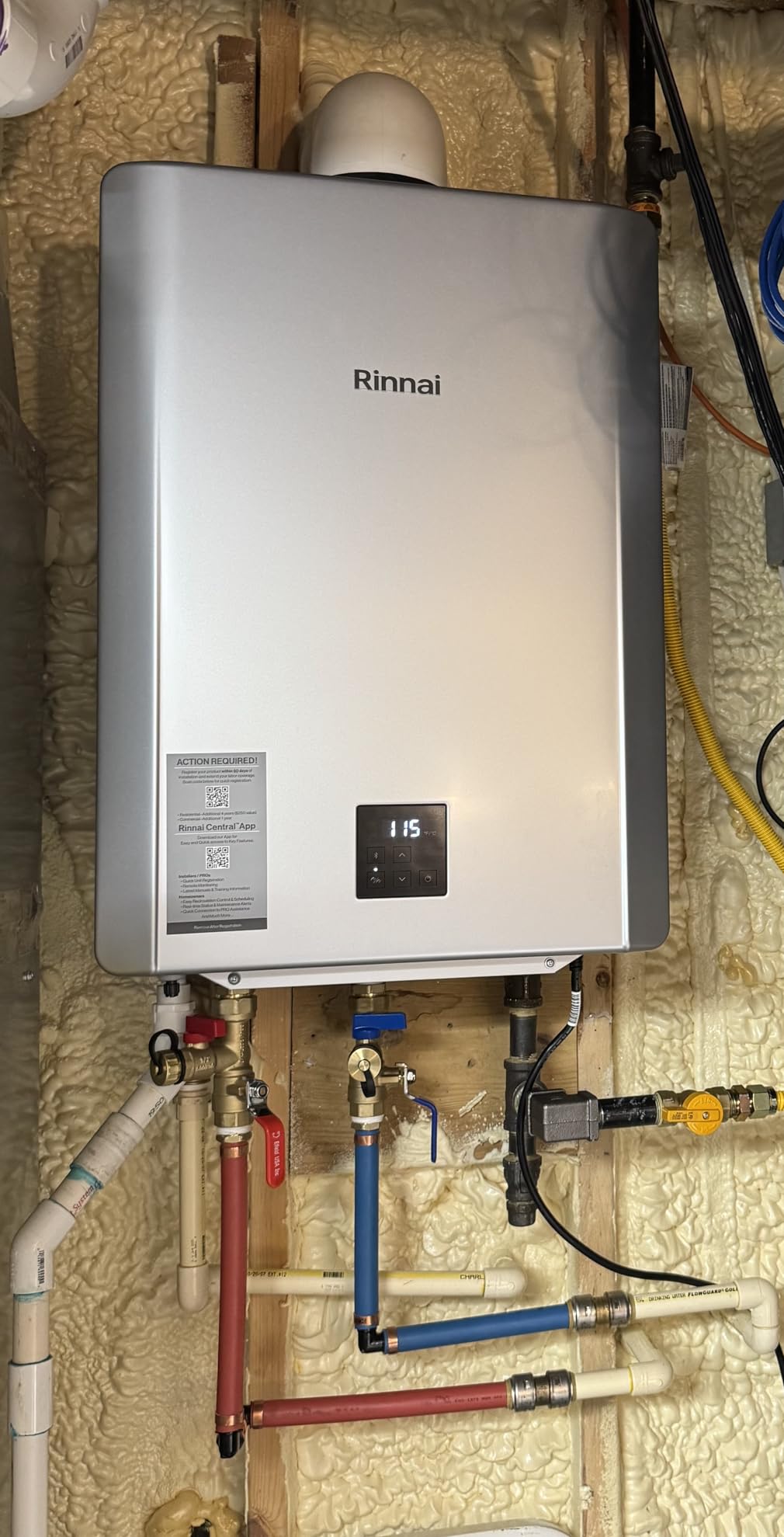 Rinnai RX199iN Condensing Smart Sense Natural Gas or Propane Tankless Water Heater, Indoor or Outdoor, Up to 11.1 GPM, 199,000 BTU customer photo 1