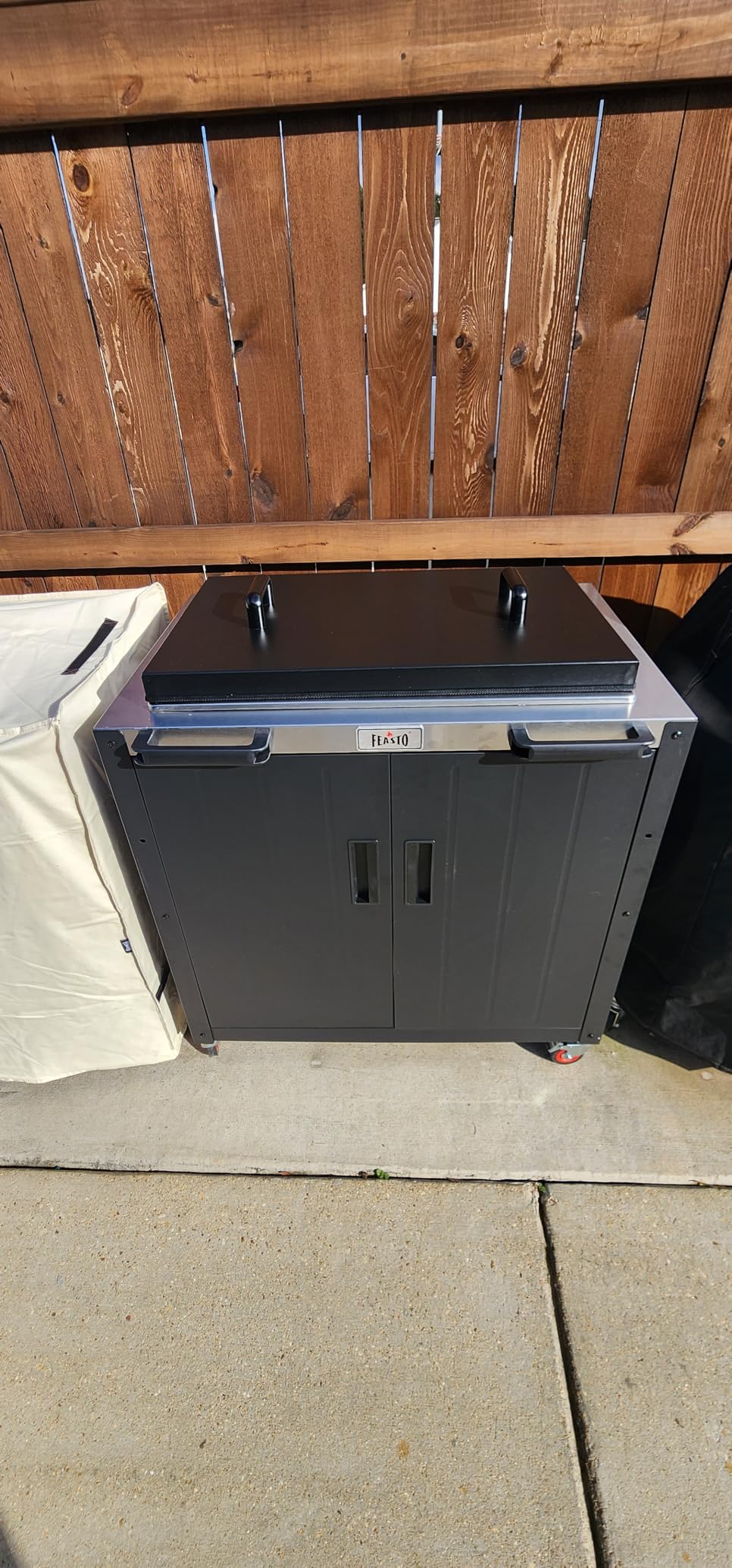 Outdoor Grill Cart with Storage Cabinet and Stainless Steel Top, 35-Inch Outdoor Grill Station with Door, Modular Kitchen Island for Food Prep and BBQ, Black & Silver customer photo 1