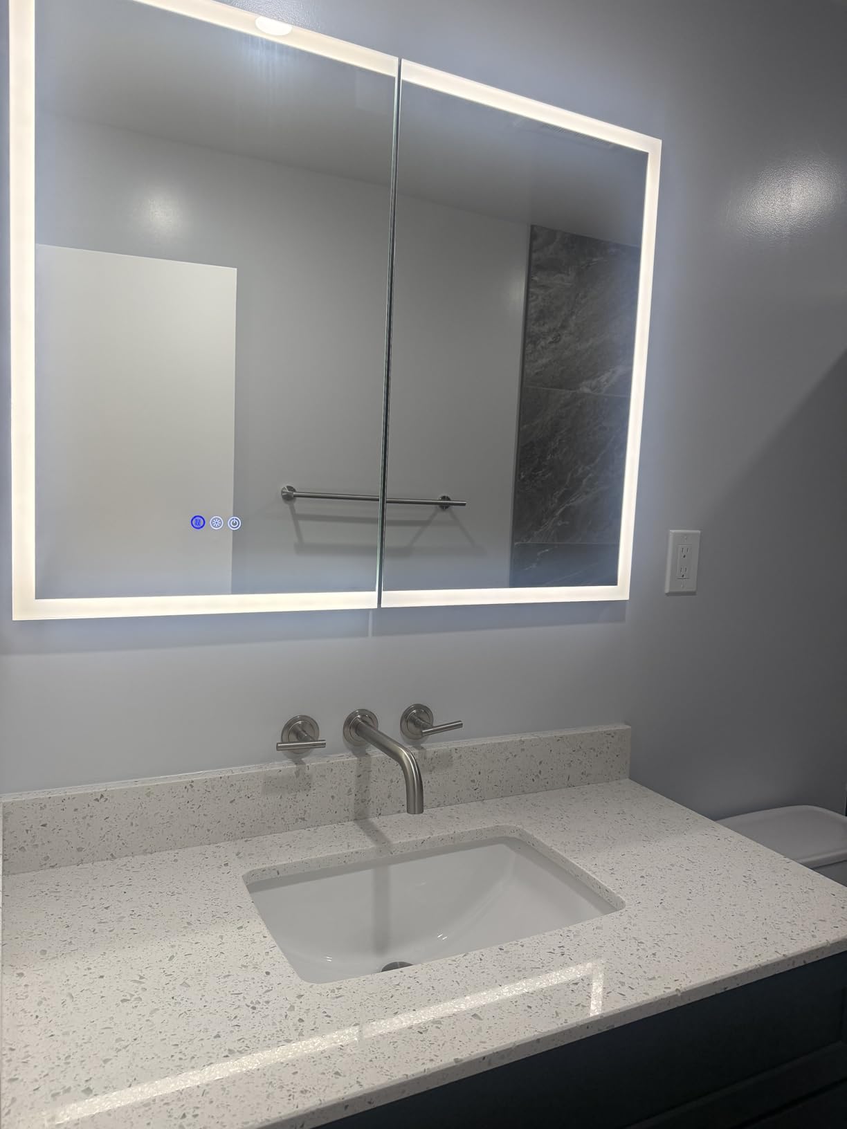Brushed Nickel Bathroom Faucet,WOWOW 2 Handle Wall Mount Bathroom Faucet, Vessel Sink Faucet Wall Mount and Brass Rough-in Valve Included customer photo 1