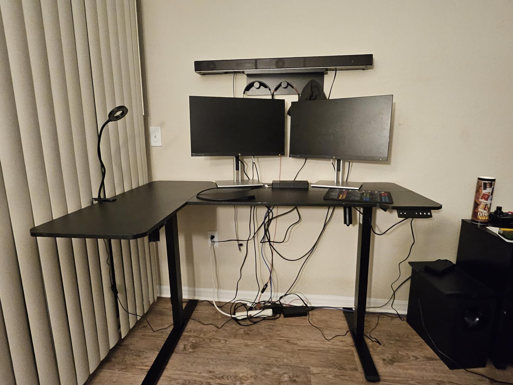 Acrolix 59 Inch L Shaped Standing Desk Adjustable Height,Gaming Electric Corner Standing Desk, Sit Stand Computer Table with Reversiable Splice Board, Black Carbon customer photo 2