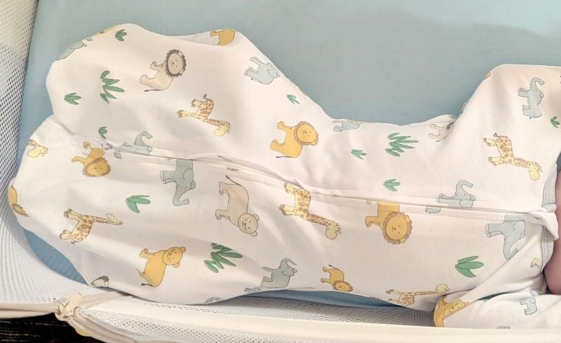 Amazing Baby Transitional Swaddle Sack, Arms Up Half-Length Sleeves & Mitten Cuffs, Swaddle for Newborn Transition to Baby Sleep Sack Wearable Blanket, Medium, 3-6 Month, 14-21 lb, On Safari customer photo 1