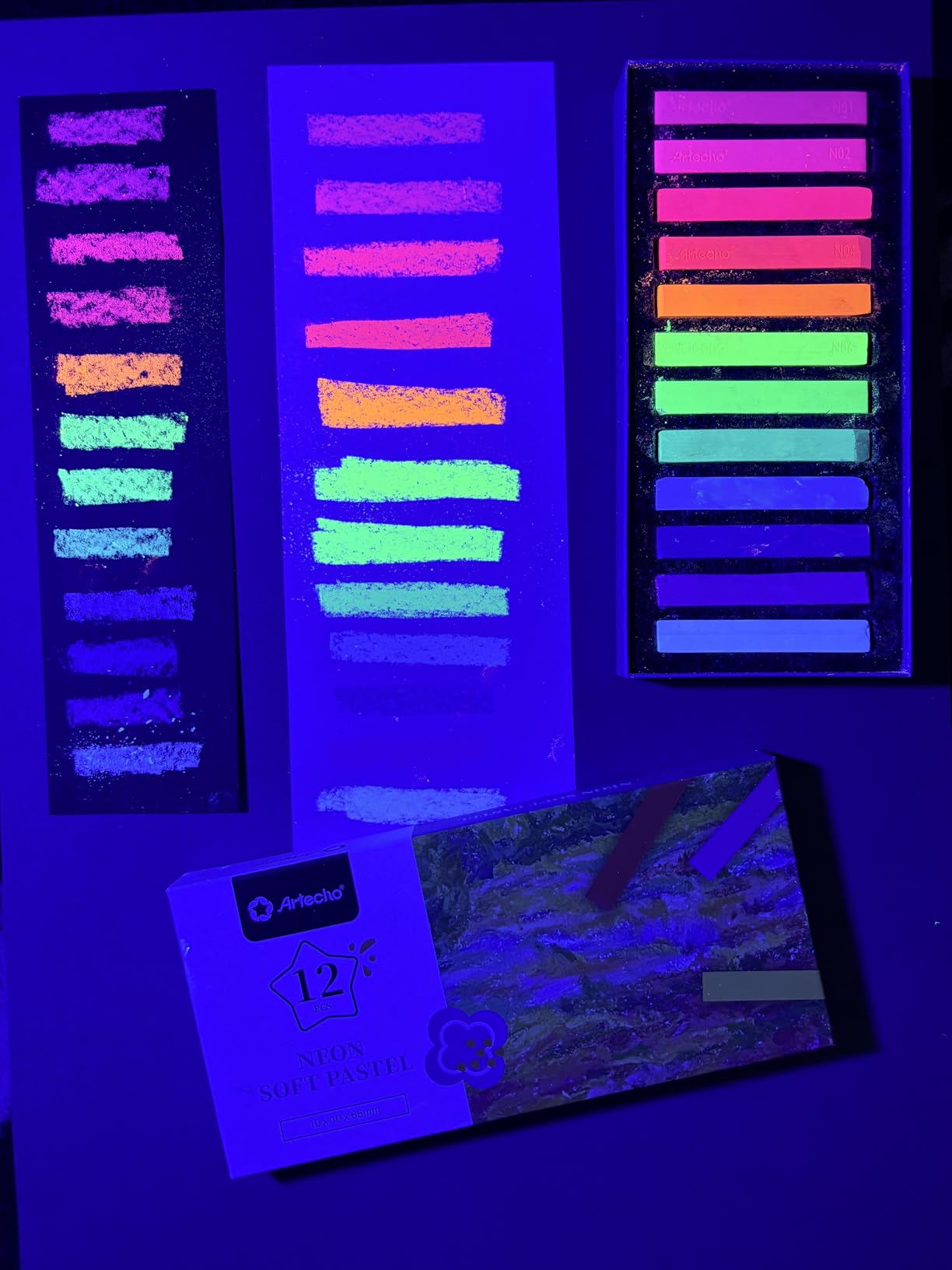 Artecho 50pcs Soft Pastels, 48 Colors Including 4 Fluorescent Colors, Extra Free Black & White, Square Chalk for Drawing, Blending, Layering, Shading customer photo 2
