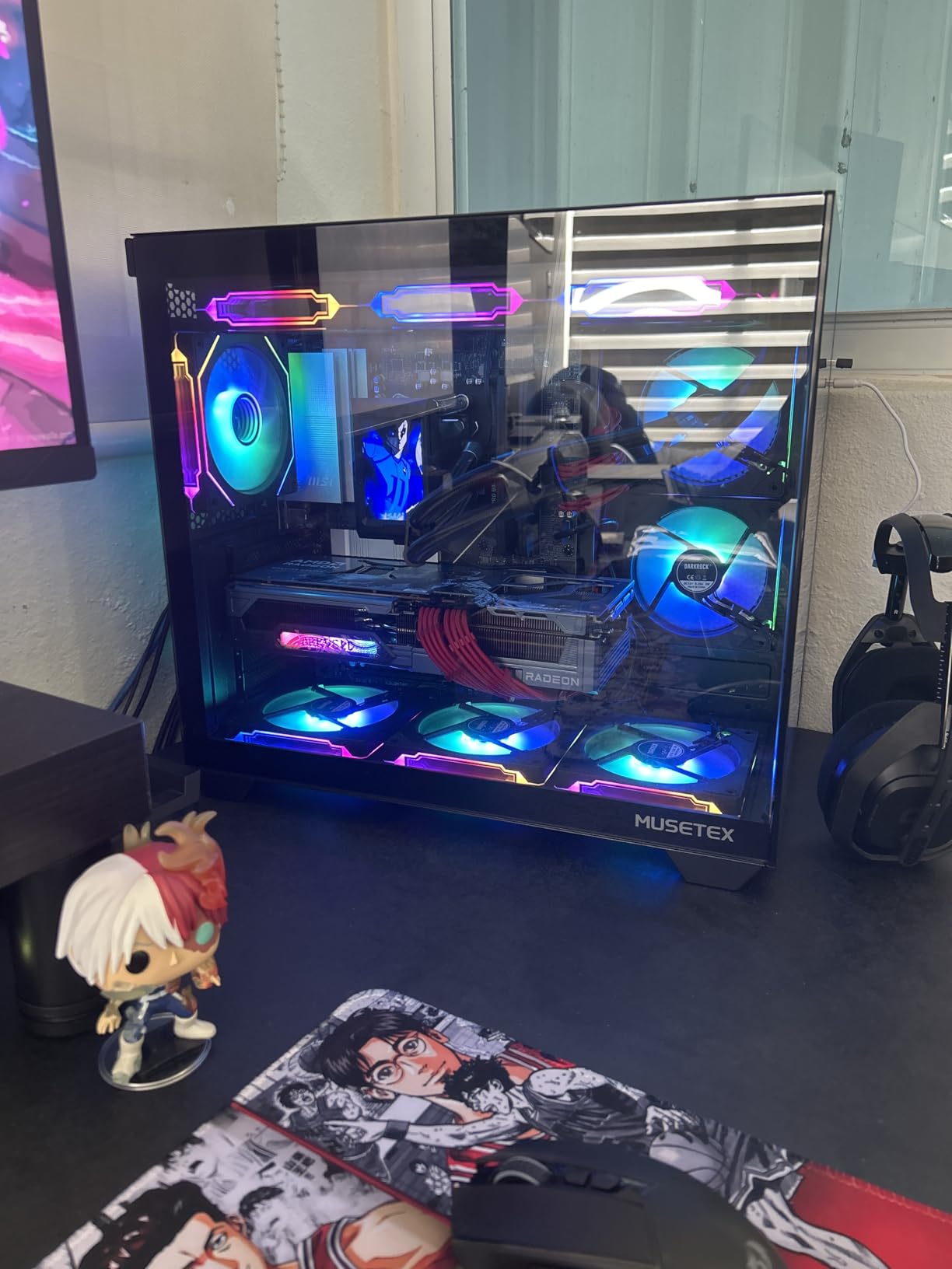 MUSETEX ATX PC Case, 3 x 120mm Fans Pre-Installed, 360MM RAD Support, 270MM RAD Support, 270° Full View Tempered Glass Gaming PC Case with Type-C, Mid Tower ATX Computer Case, Black, Y6 customer photo 1