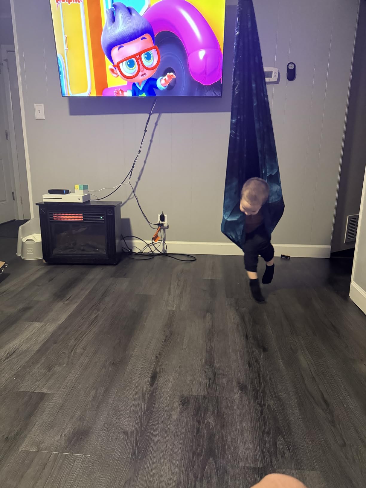 HiCamer Double Layer Sensory Swing for Kids & Adults Holds up to 300lbs Indoor and Outdoor Therapy Cuddle Swing with 360° Swivel Hanger Kit Adjustable with Aspergers Autism ADHD (Galaxy Purple) customer photo 2