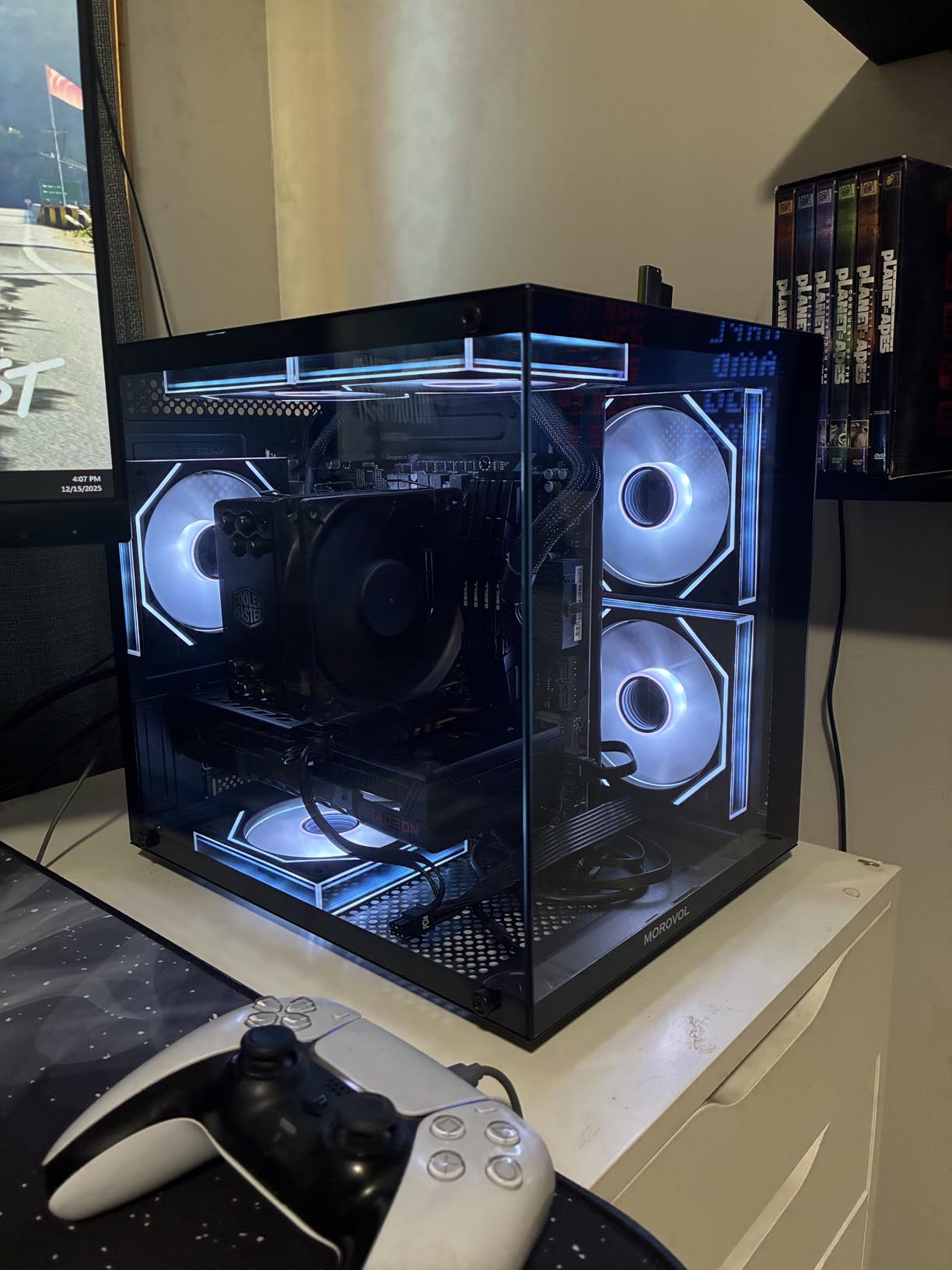 MOROVOL MATX PC Case,270° Panoramic Tempered Glass Panel Gaming PC Case,3 Fans Pre-Installed Micro-ATX Computer Case,USB 3.0,Black(V3) customer photo 1