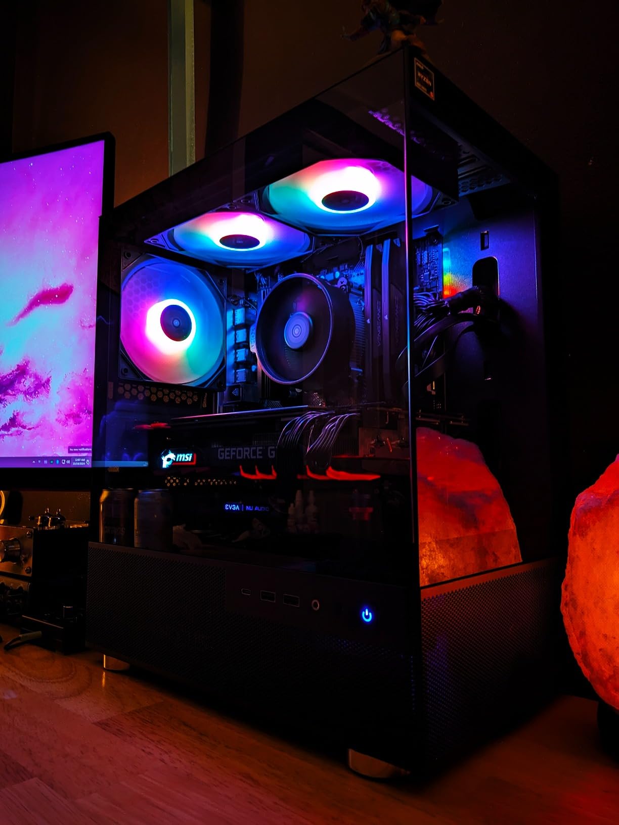 Okinos Aqua 3, Micro ATX Case, MATX PC Case with 3 X 120mm 3-Pin ARGB Fan Pre-Installed, Panoramic View Tempered Glass Front & Side Panel, with Type C Port, Black customer photo 1