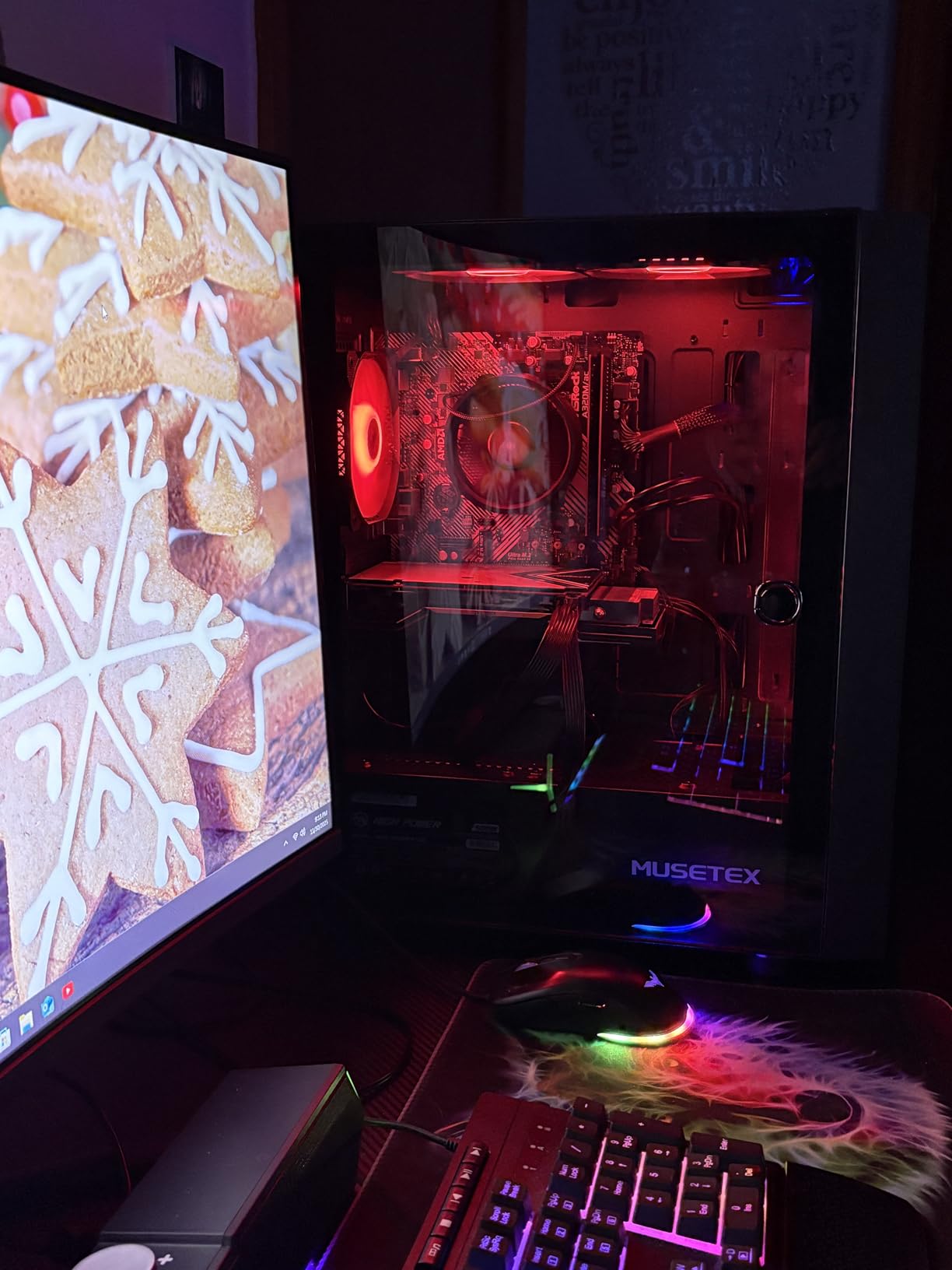 MUSETEX ATX PC Case, 6 PWM ARGB Fans Pre-Installed, Computer Case with Opening Tempered Glass Door, Mid Tower Gaming PC Case, USB 3.0 x 2, Black, G07 customer photo 2