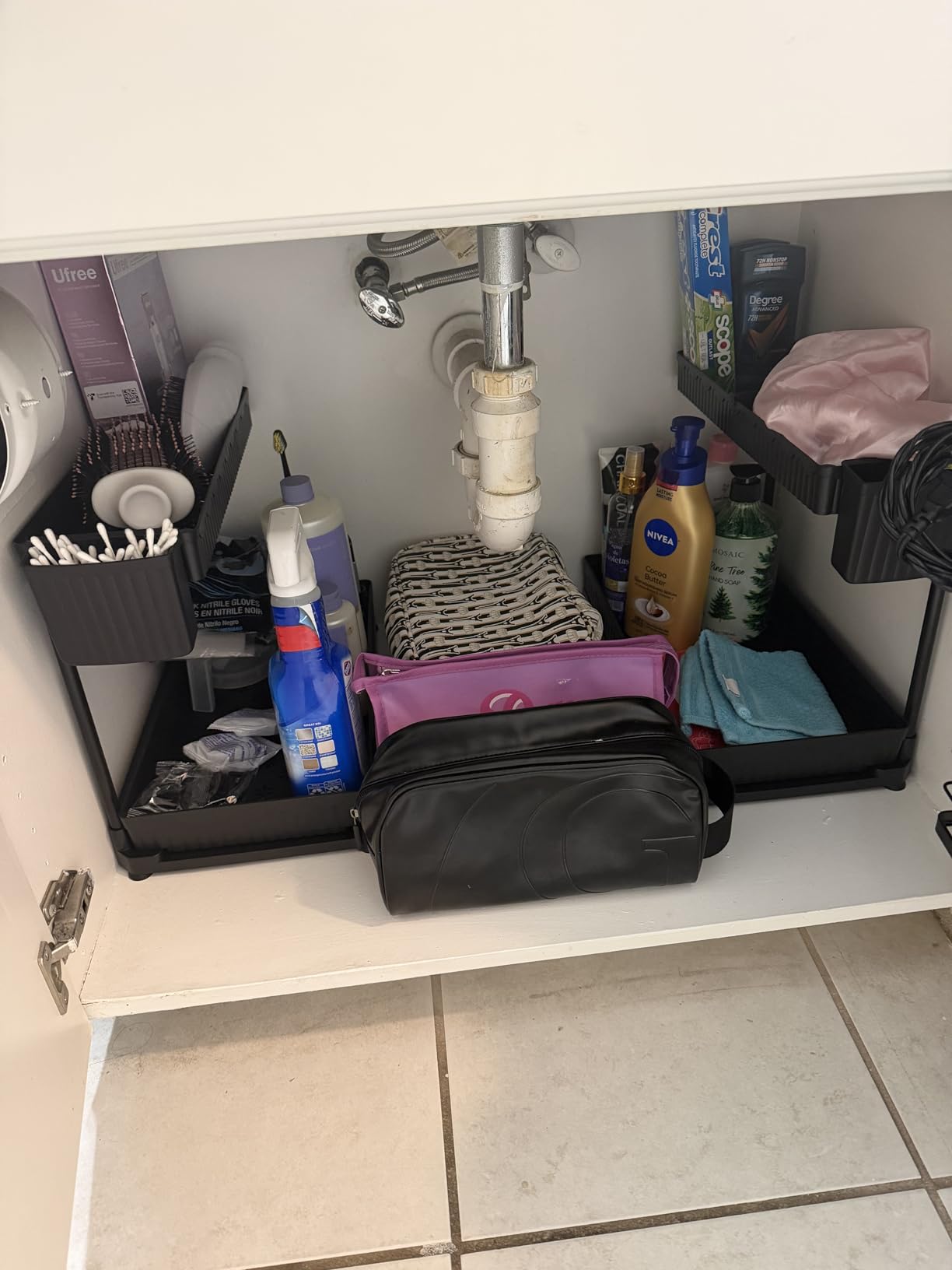 3 Pack Multi-Purpose Pull-Out Storage Organizers, 2-Tier L-Shaped Under Sink/Cabinet Organizers and Storage for Bathroom & Kitchen, Black, 12.8 Inches customer photo 1