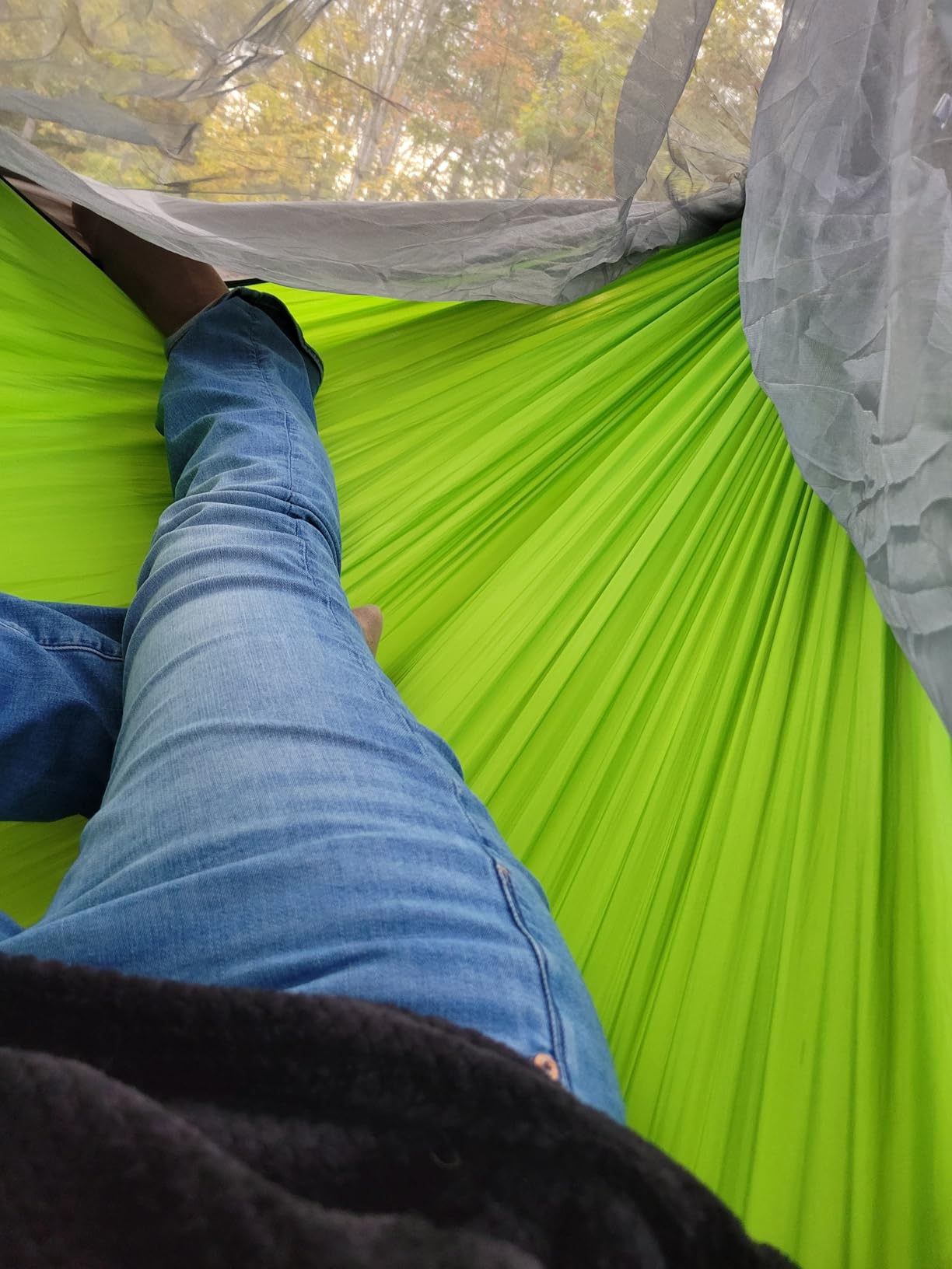 Camping Hammock, Portable Hammocks with Mosquito Net, Lightweight Nylon Parachute Hammock with 10ft Tree Straps, Camping Gear Must Haves for Travel Hiking Backpacking Beach Patio-Black&Grey customer photo 2