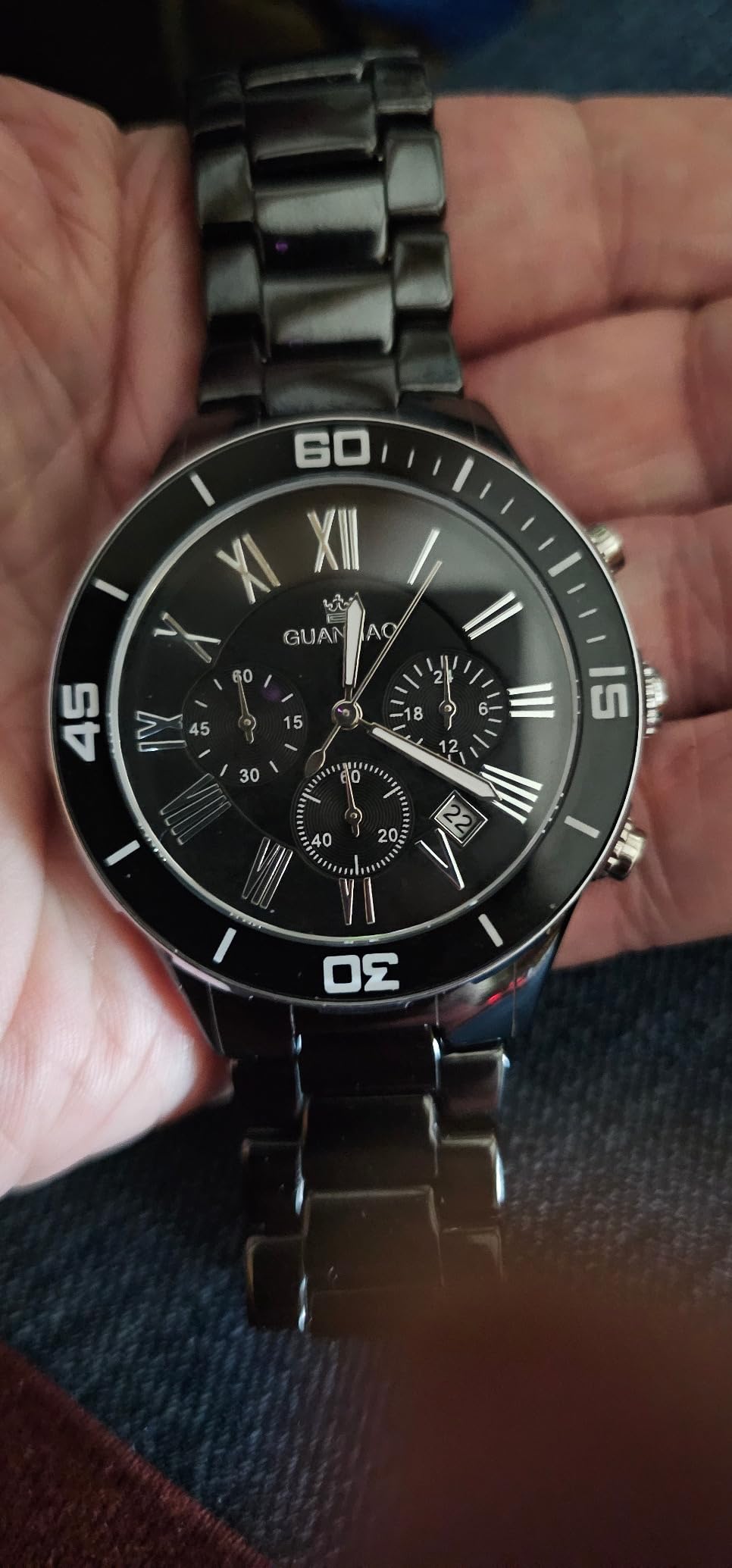 Ceramic Men Watches, Black White Dial, Dress Quartz Calendar Wristwatches for Men, Ceramic Band Watches for Men customer photo 2