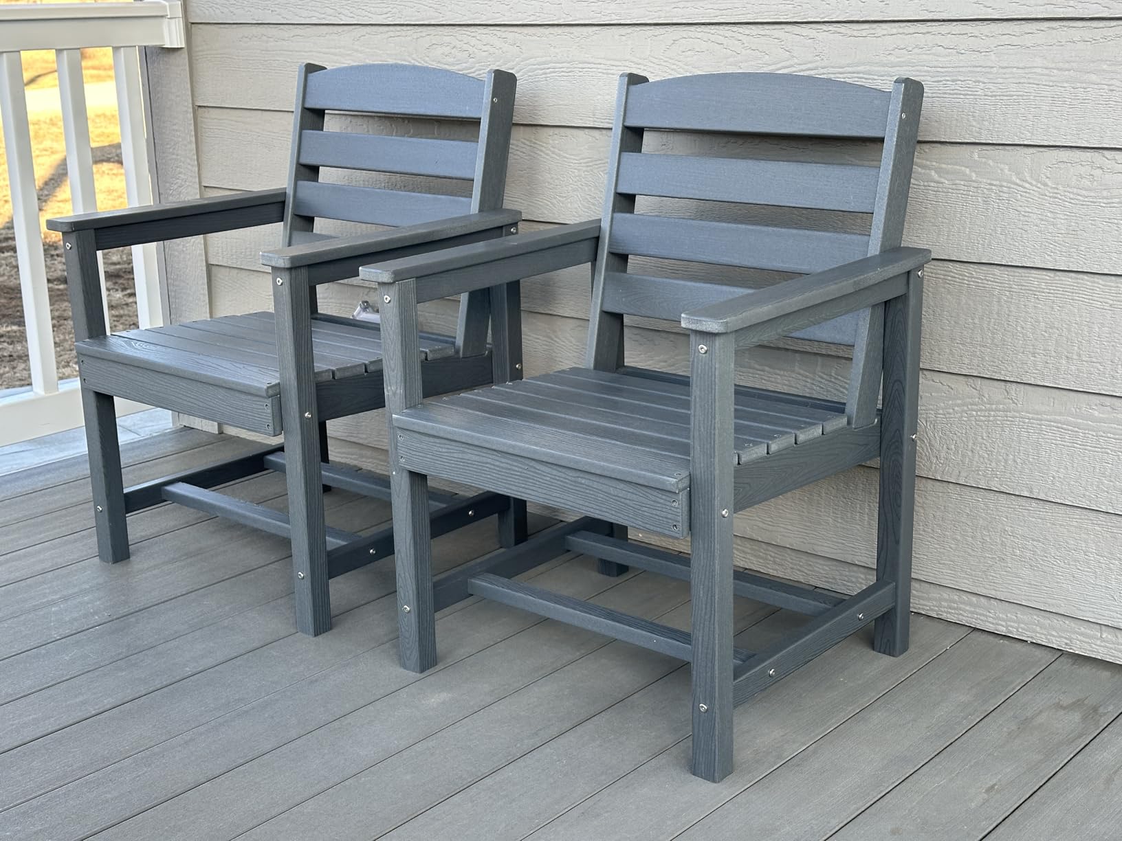 SERWALL Outdoor HDPE Dining Table Set, 7-Piece Outdoor Dining Table Sets with Umbrella Hole Cut-Out Table and 6 Chairs, Gray customer photo 1