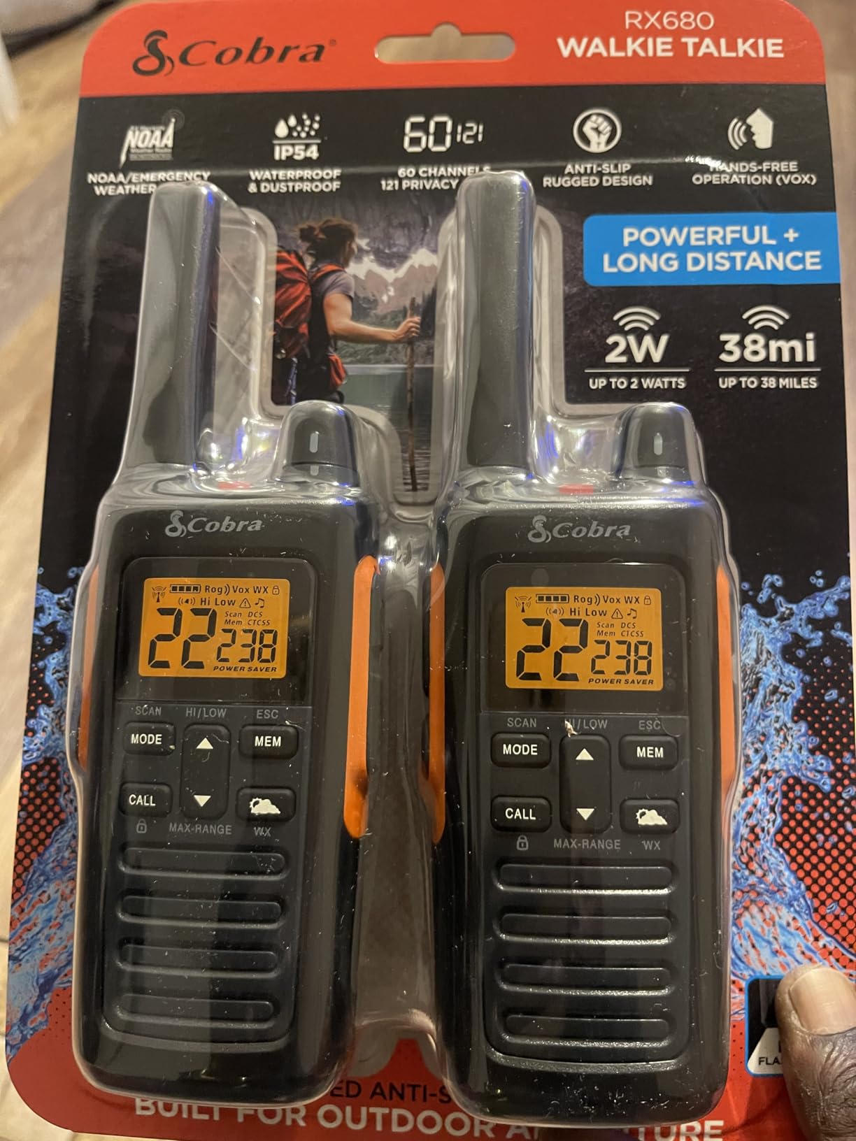 Cobra RX180 Walkie Talkies (2-Pack) - Lightweight, Easy-to-Use Compact Two Way Radios Long Range, 22 Preset Channels, NOAA Weather Alerts, VOX Feature, LED Flashlight (Orange/Black) customer photo 1
