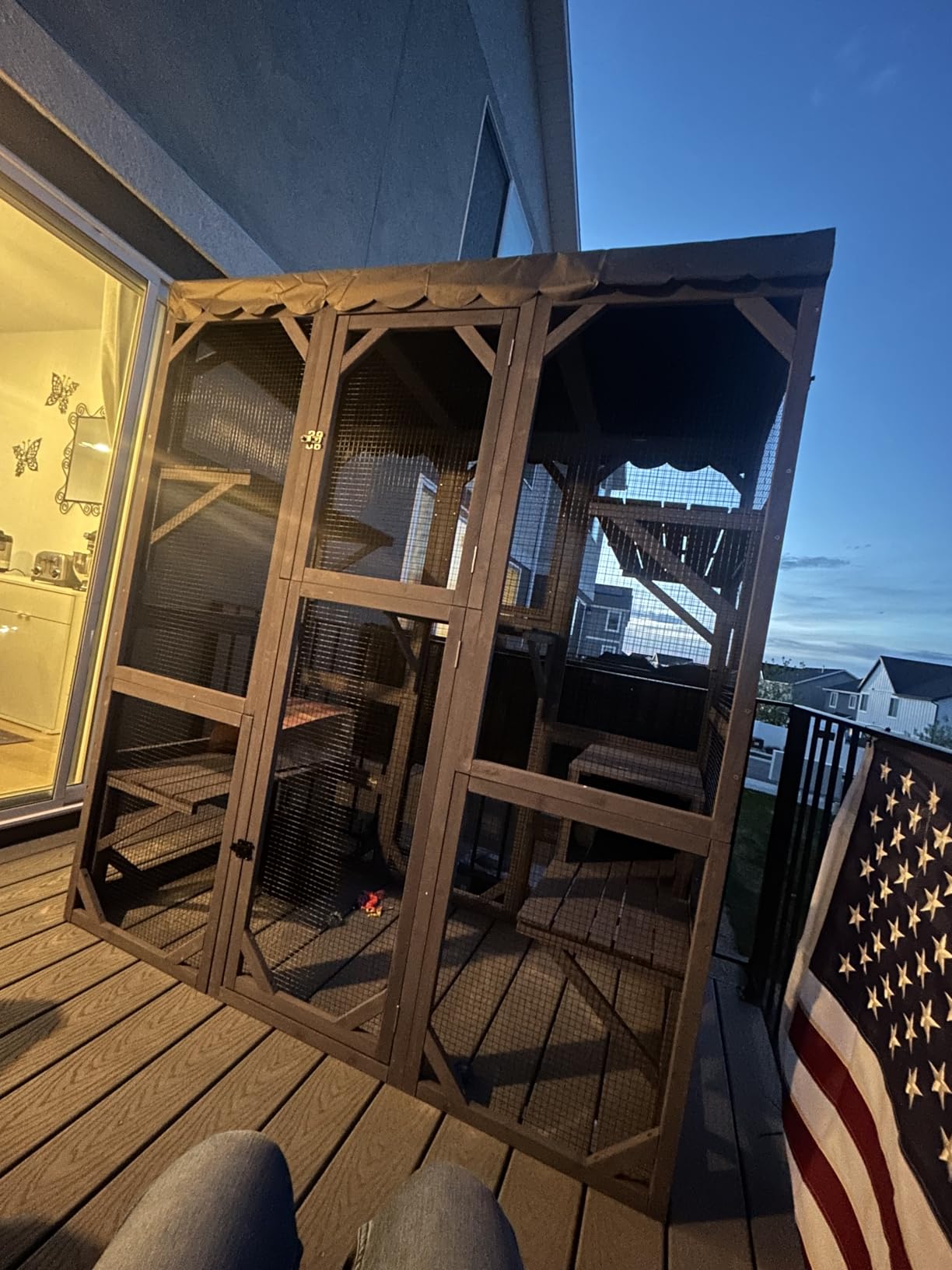 Aivituvin Catio Outdoor Cat Enclosure with 7 Platforms, 2 Resting Boxes, Large Window Cat House for 4-6 Mulitiple Cats Walk in Kitty Cage with Weatherproof Tarp Roof 70