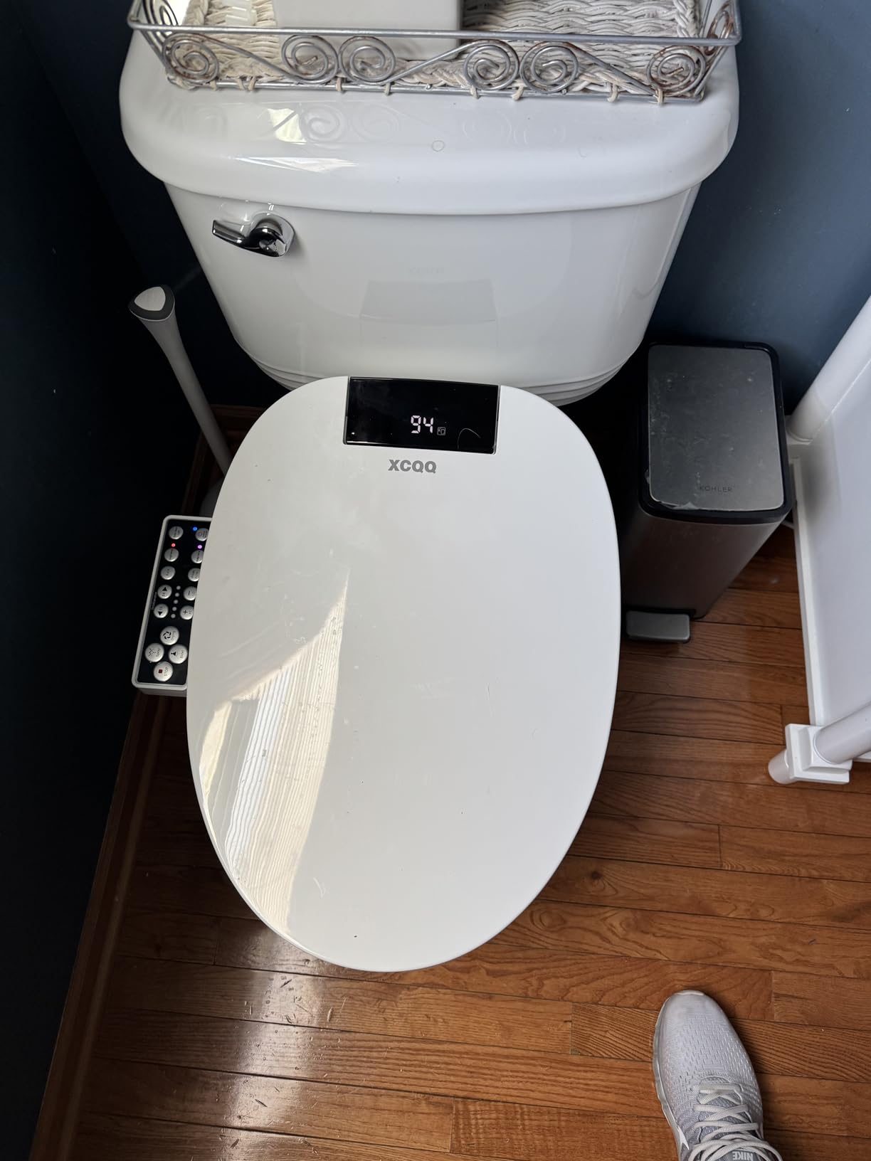 XCQQ Electric Heated Bidet Toilet Seat with Warm Water Wash, Warm Air Dryer, Soft Closed Lid, Night Light, LED Display, Toilet Seat with Bidet Requires Outlet - Elongated customer photo 2