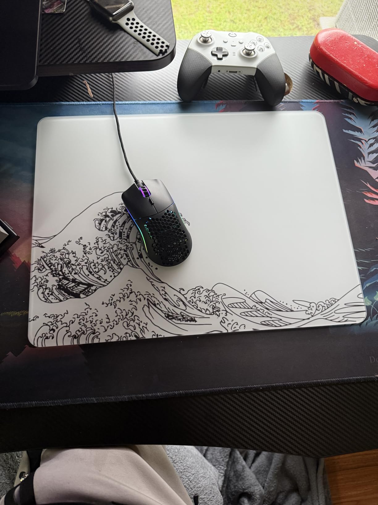 Glass Gaming Mouse Pad, Black Kanagawa Hard Mousepads for Gaming, Professional Large Mouse Mat 410mm*310mm, Special Glass Surface with Improved Precision and Speed customer photo 1