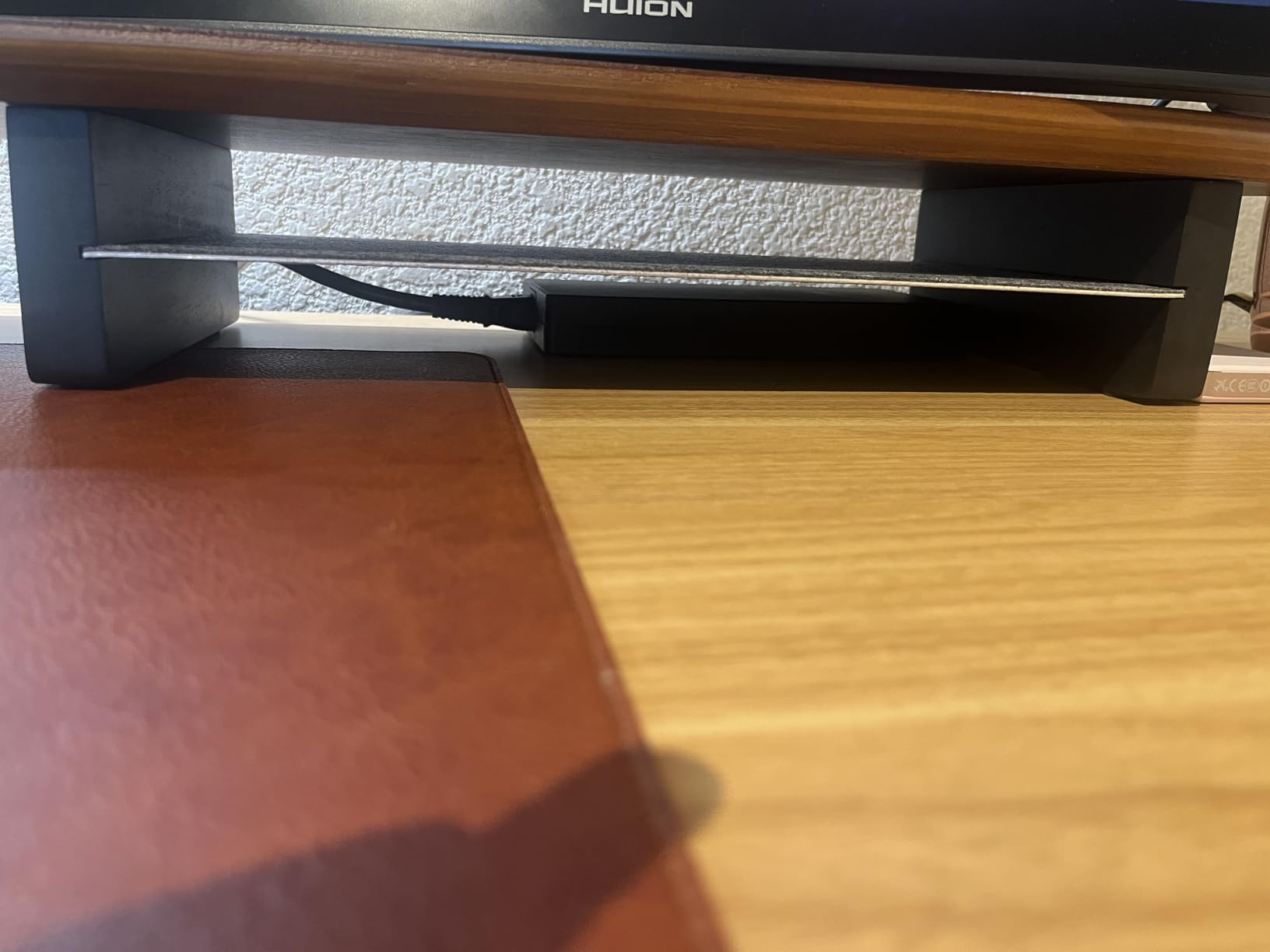 KIVY Dual Monitor Riser With Integrated Metal Shelf [MADE BY HAND] - Wooden Desk Shelf for 2 Monitors - Wide Long Stand for Desk (44 x10x3in - Oak) customer photo 2