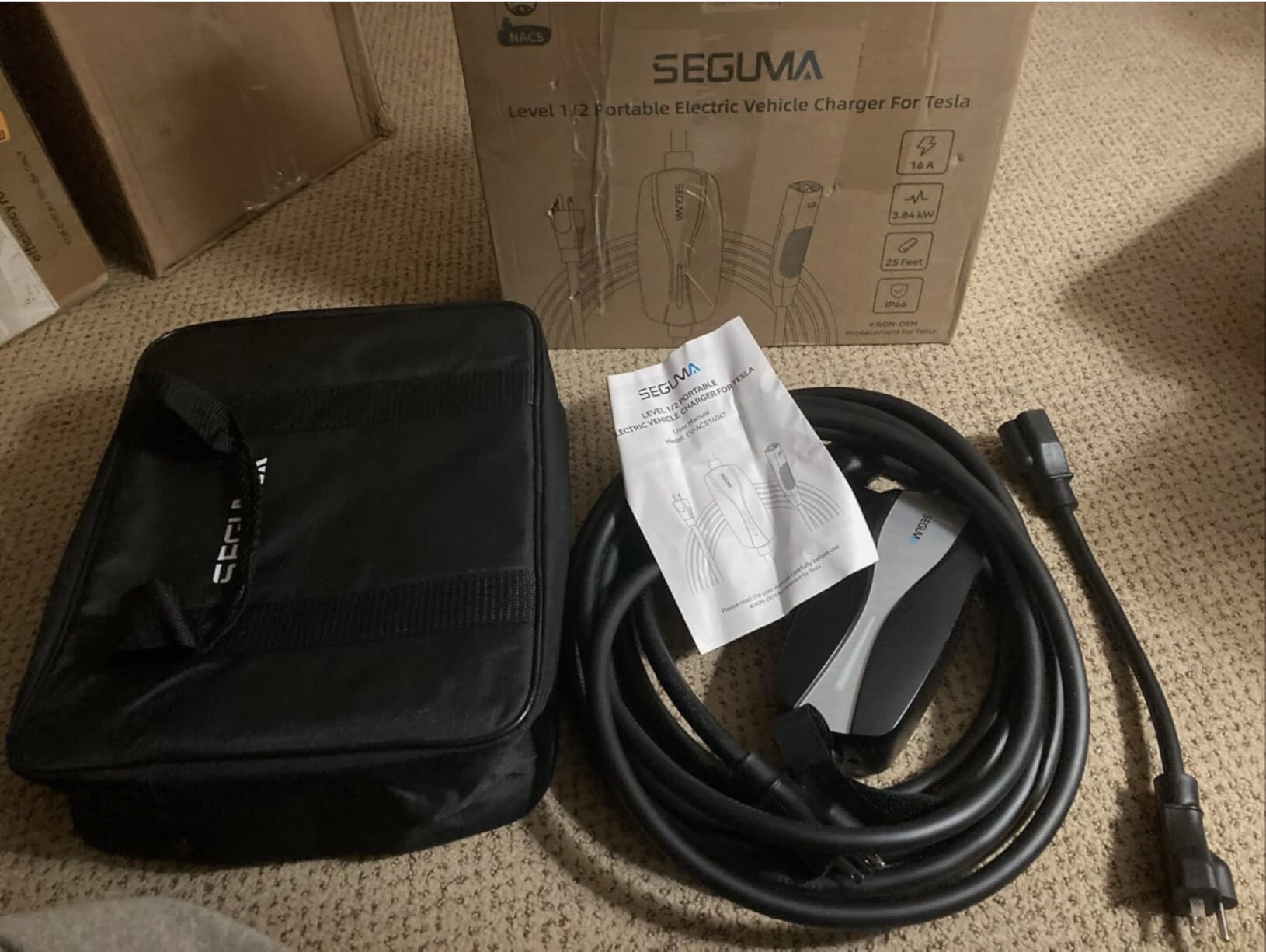 SEGUMA Level 1/2 Tesla Charger, 12A/16A, 25ft Extension Cable, Dual Voltage 240V NEMA 6-20 Plug & 120V NEMA 5-15 Adapter, NACS Connector, Portable Home Electric Car EV Charger for Tesla Models Y/X/3/S customer photo 1