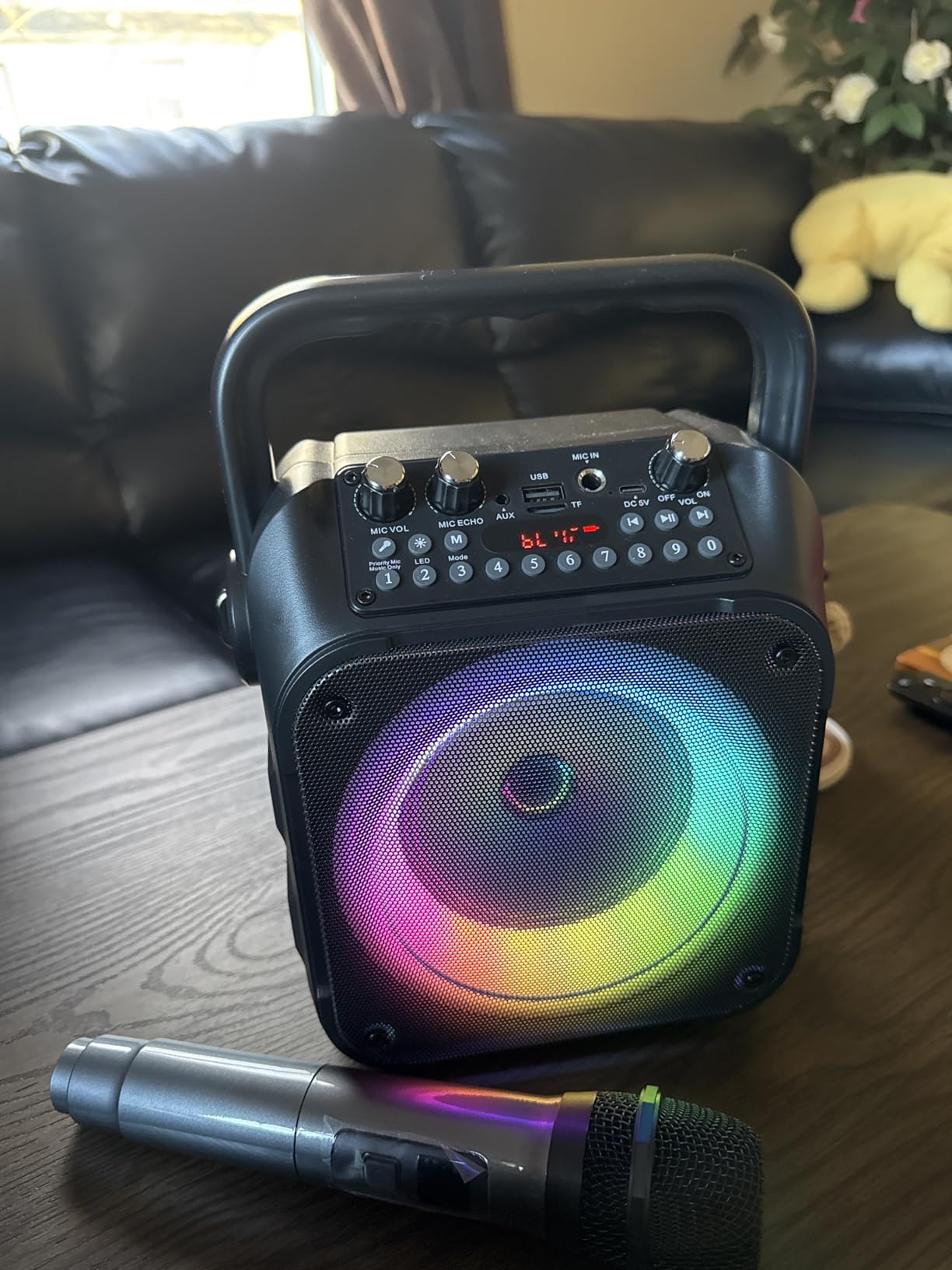 Karaoke Machine, Portable Bluetooth Speaker with 2 Wireless Microphones for Adults & Kids with Lights, Karaoke Microphone with PA System Supports USB/TF/REC/FM/AUX customer photo 1