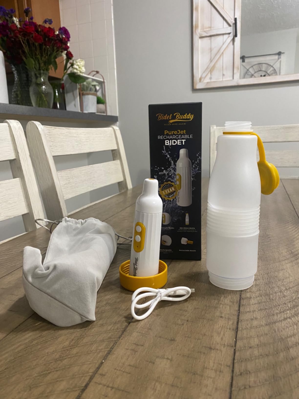BIDET BUDDY PureJet Portable Bidet for Travel - Self-Cleaning Retractable Nozzle, 550mL Bottle, IPX7 Waterproof, USB-C Rechargeable, High-Pressure Hygiene Device, Versatile Power Modes - Arctic White customer photo 1
