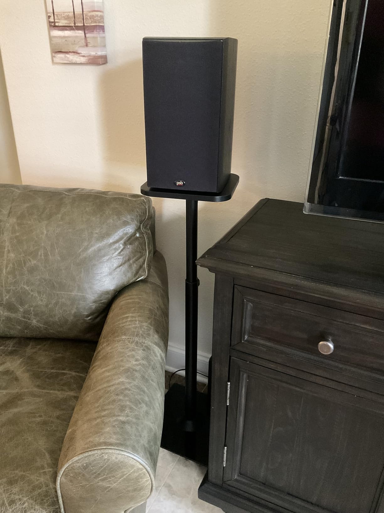 MOUNTUP Universal Speaker Stands Pair 28.3 to 37.4 Height Adjustable Floor Speaker Stands, Holds Bookshelf & Satellite Speaker Large Speaker, Up to 22LBS Cable Concealing 9.8 Plate Black MU9132-L customer photo 1