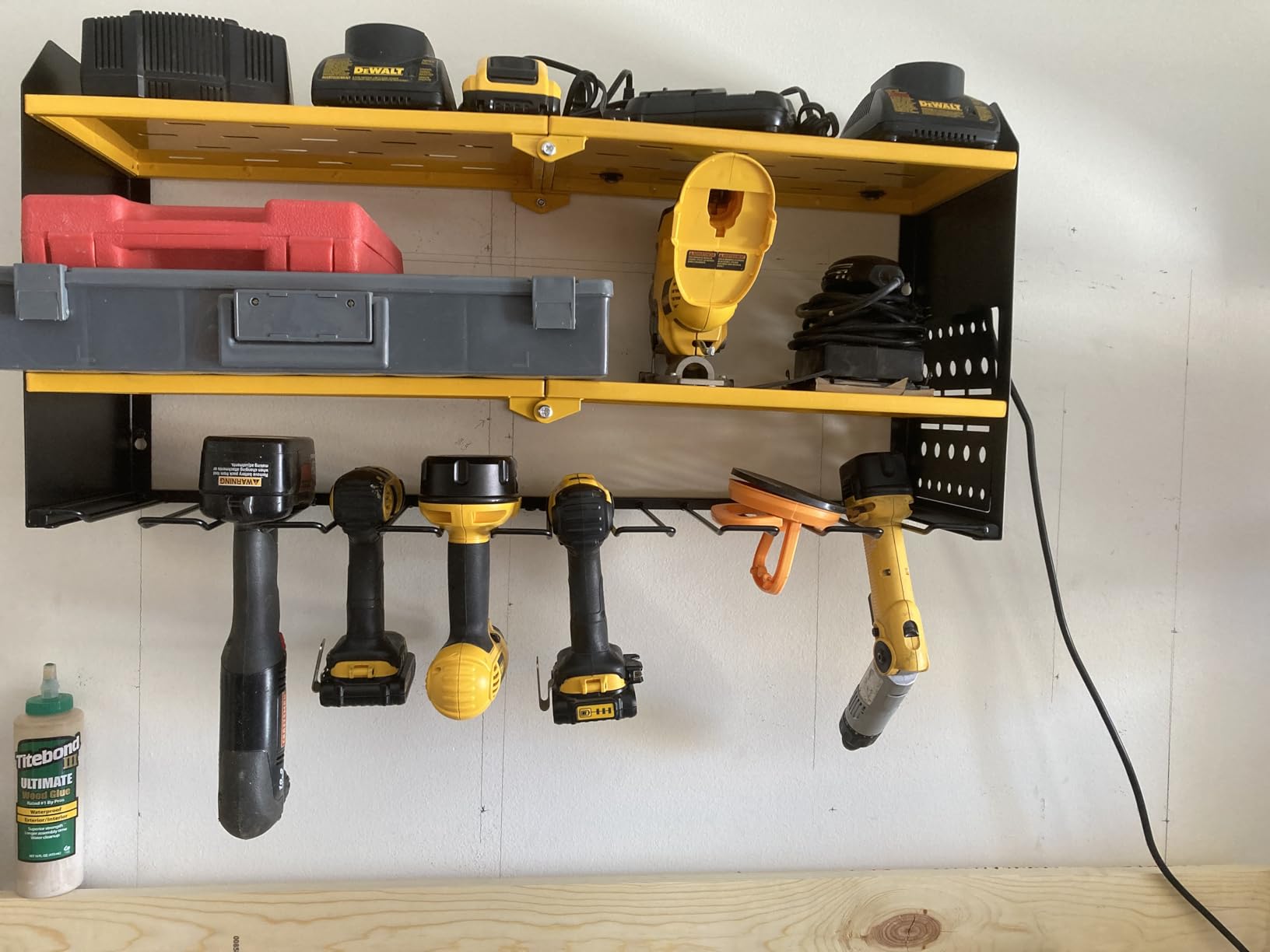 YYR Power Tool Organizer with Charging Station Wall Mount, Cordless Drill and Battery Holder for Garage Organization, Electric Tools Storage Rack Build in Surge Protection Power Strip - Red Shelf customer photo 1
