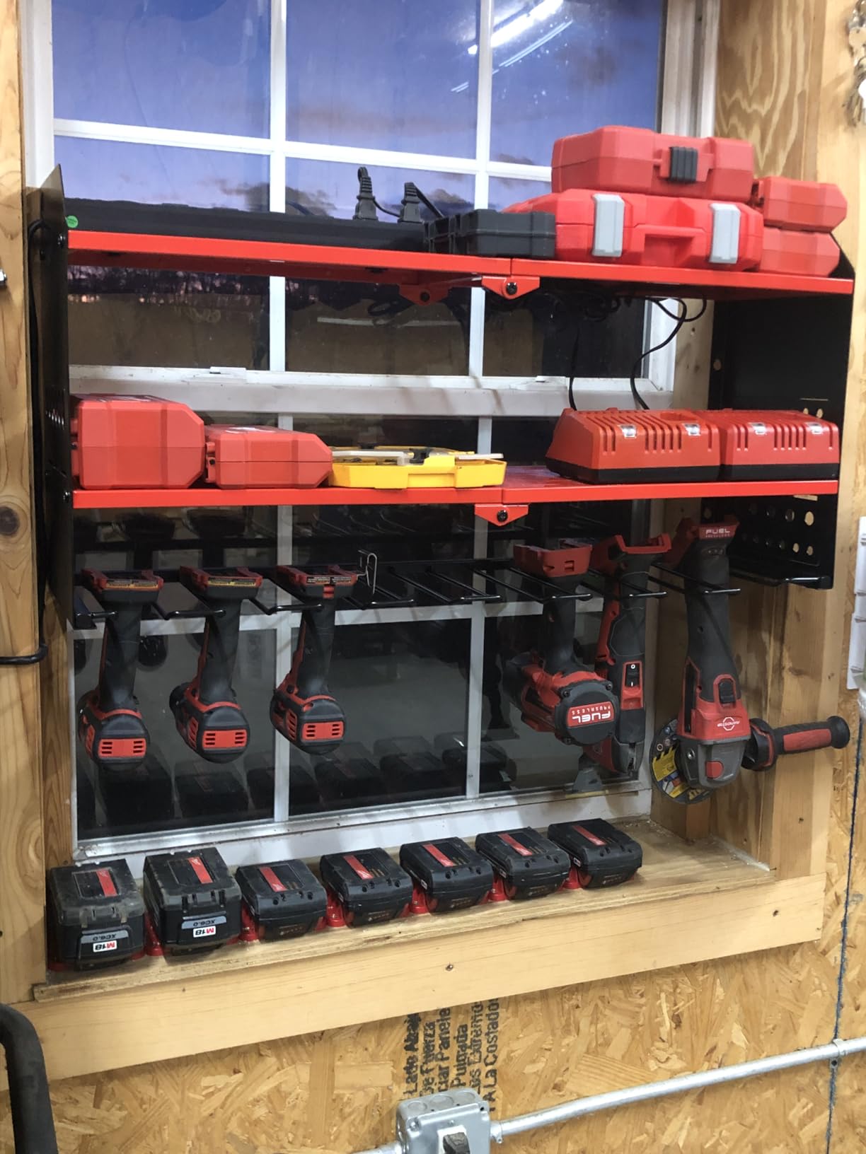 YYR Power Tool Organizer with Charging Station Wall Mount, Cordless Drill and Battery Holder for Garage Organization, Electric Tools Storage Rack Build in Surge Protection Power Strip - Red Shelf customer photo 2