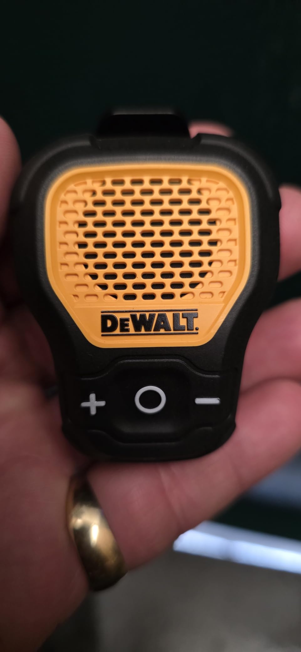 DEWALT Wearable Bluetooth Speaker (Updated Version), Clip-On Wireless Jobsite Pro Water-Resistant Portable Speaker (Non-Magnetic), Built-in Mic for Hands-Free Music/Calls customer photo 2