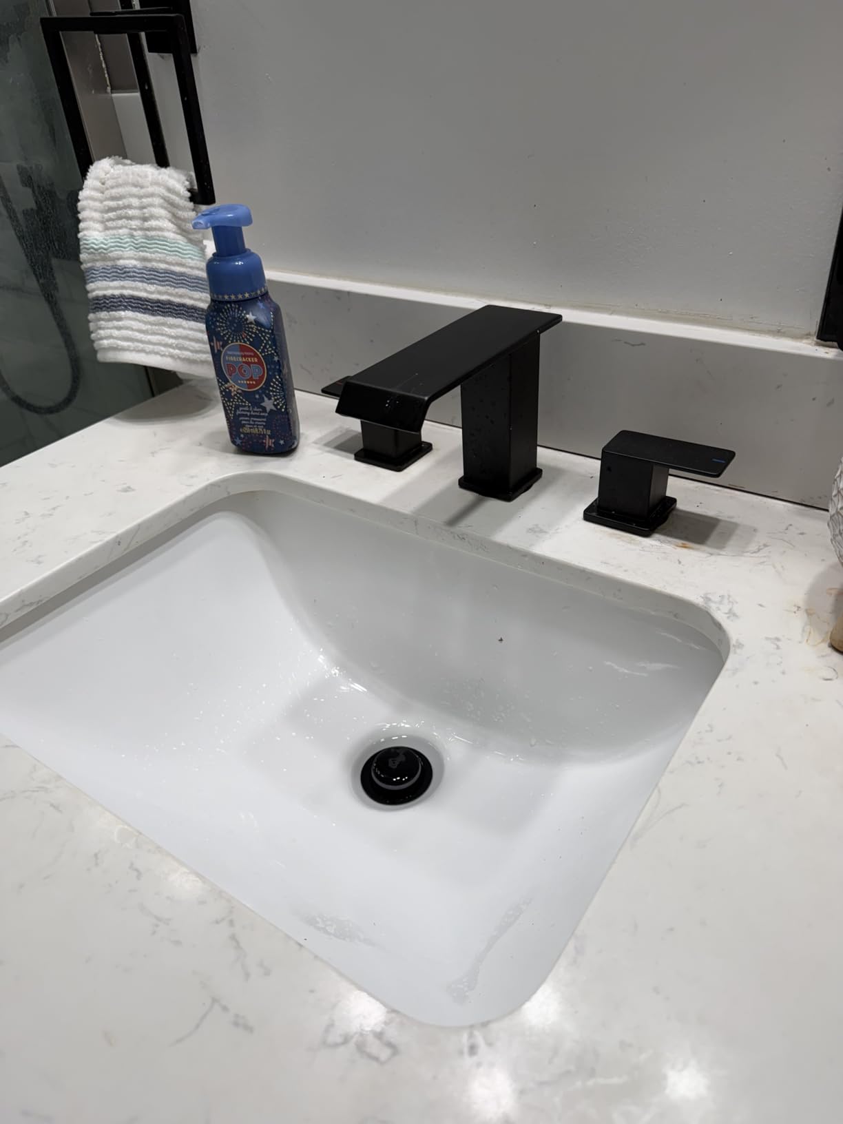 FORIOUS Bathroom Faucets 3 Hole, Matte Black 8 Inch Widespread Bathroom Sink Faucet Waterfall Spout, with Pop Up Drain and Water Supply, Suitable for Vanity Rv Commercial Lavatory Restroom customer photo 1