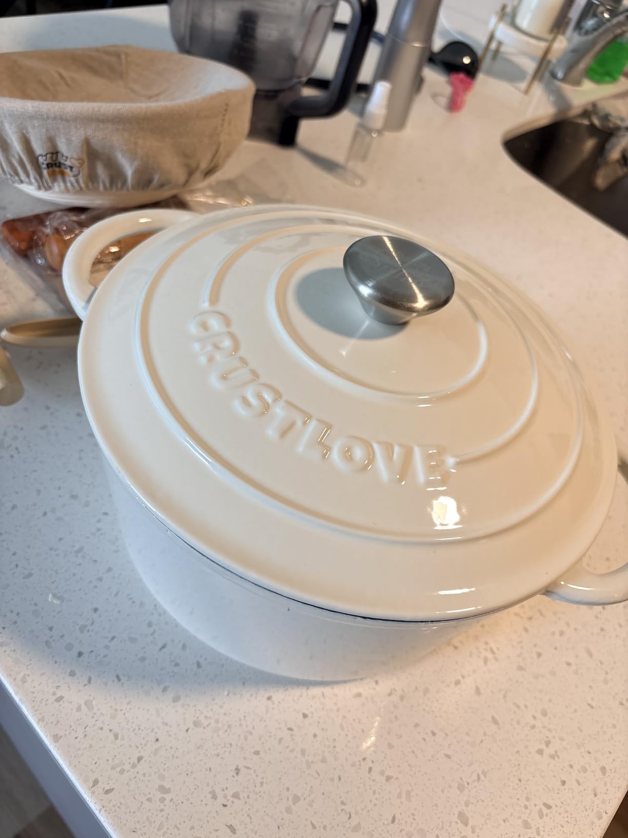 CRUSTLOVE Dutch Oven for Bread Baking - incl. Sourdough Bread-Baking Supplies like Banneton Bread-Proofing Basket - 5QT Enameled Cast Iron Bread-Oven with Lid, Baking Pan, Scoring Tool Lame customer photo 1