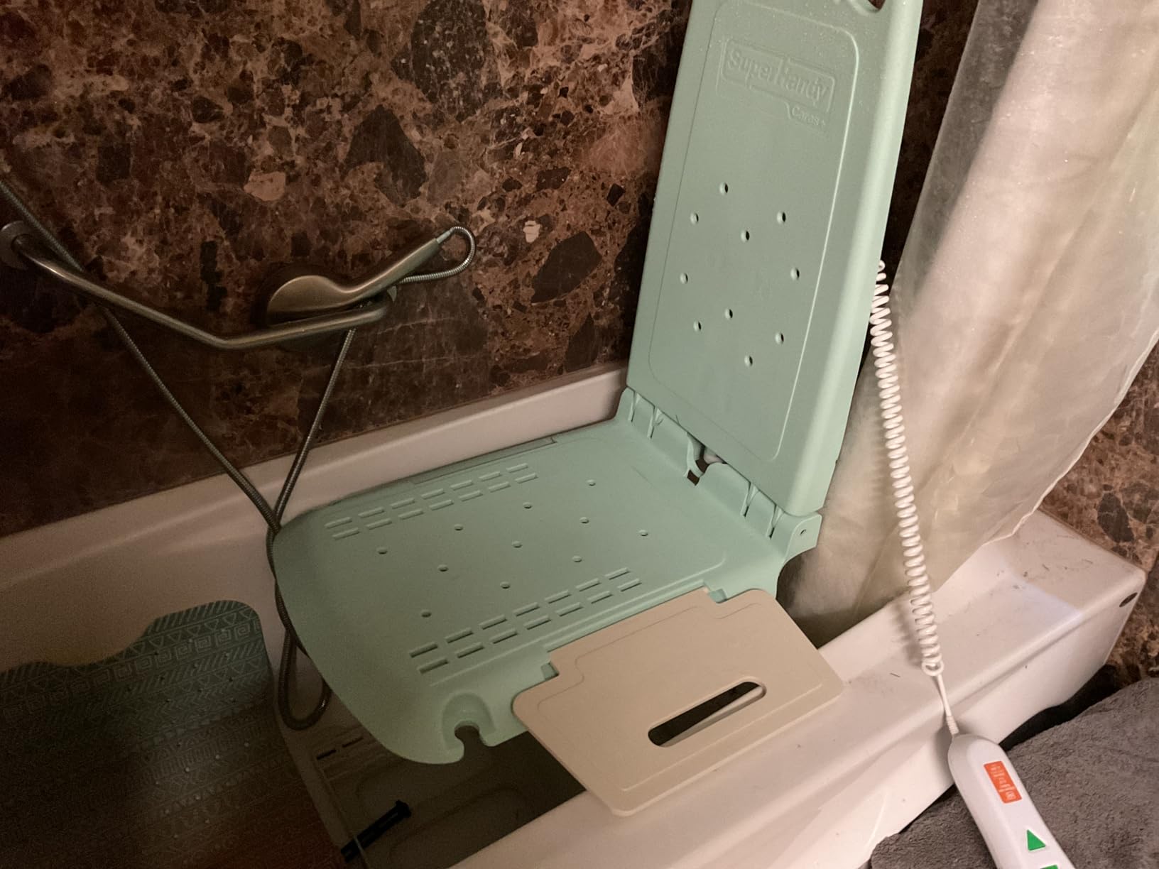 SuperHandy Portable Floor & Bath Lift - 26V 51.8Wh Battery, Lightweight 19 lbs, Foldable, 330 lb Capacity, IP68 Waterproof Lift for Seniors, Ergonomic Seat with Removable Panels (Aqua Blue) customer photo 2