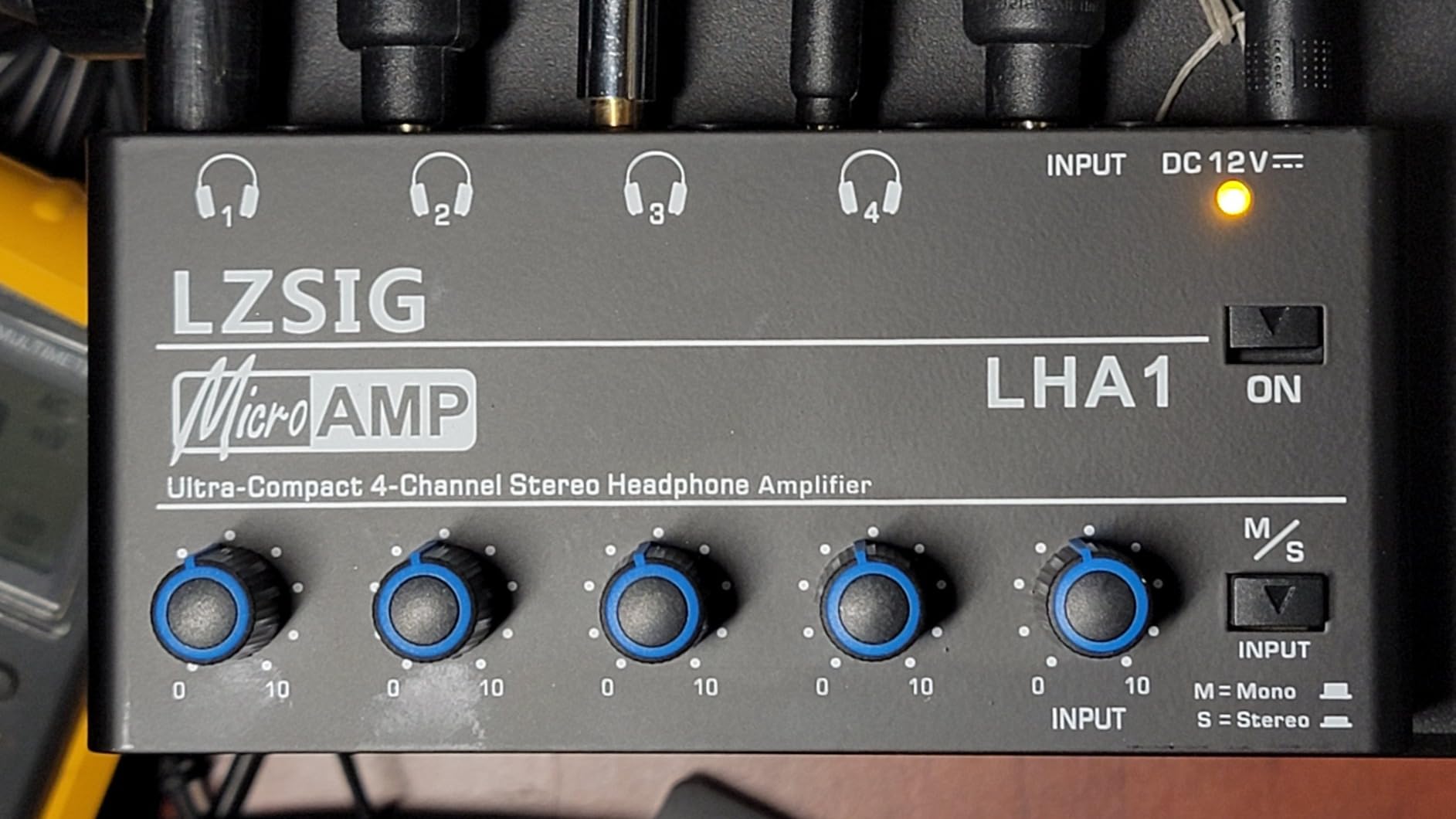 LZSIG Headphone Amplifier 8 Channel Metal Stereo Audio Amplifier with Bass Boost, Mini Earphone Splitter with Power Adapter,1/4