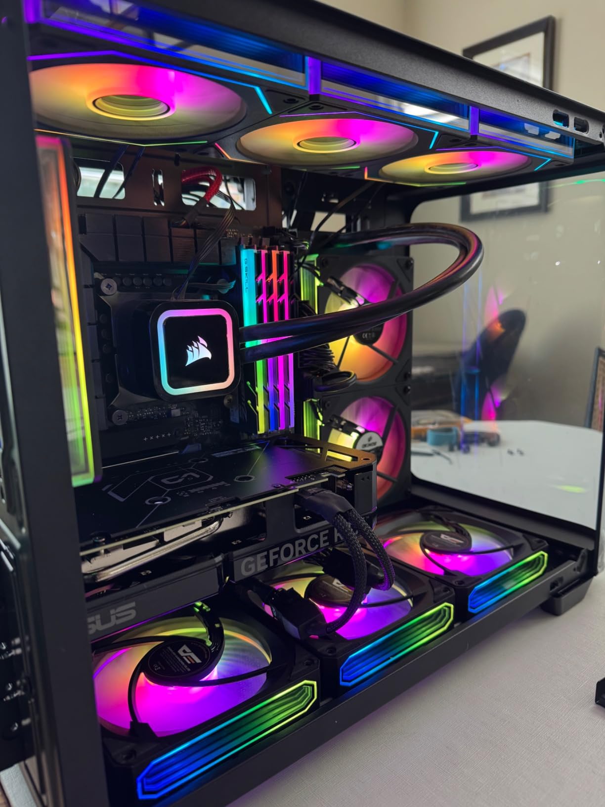darkFlash Micro-ATX Gaming PC Case, MATX PC Case with 3 x 120mm ARGB Fans, Panoramic View Dual Tempered Curve Glass Computer Case, USB 3.0 Port, Supports Dual 360mm AIO, Black customer photo 2