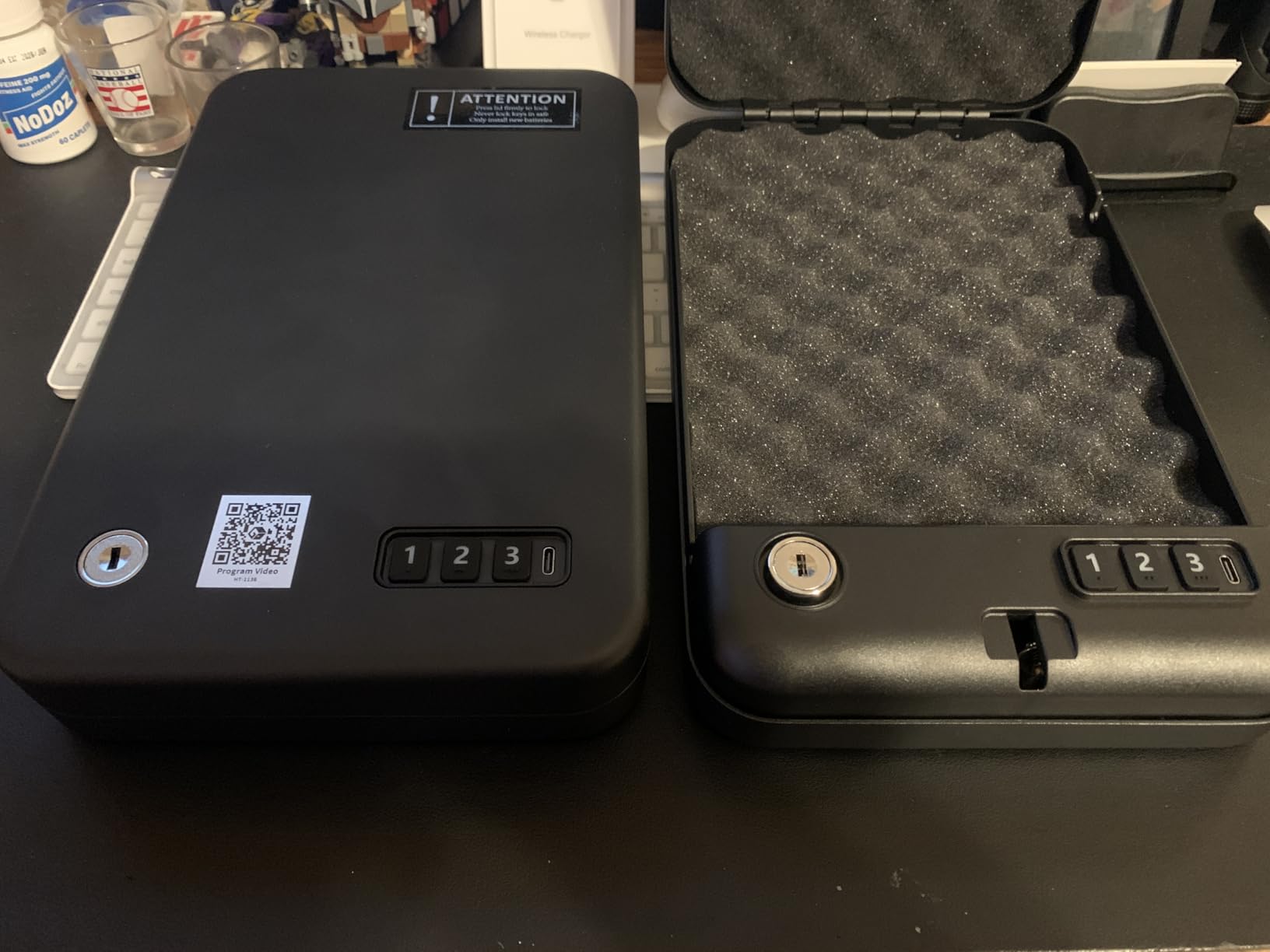 Grimtron Portable Pistol Safes - Electronic Lock Box & Key Access, Silent Mode, Compact Car Gun Safe for Handgun, Small Single Safe for Travel, Office, Dorm Use customer photo 2