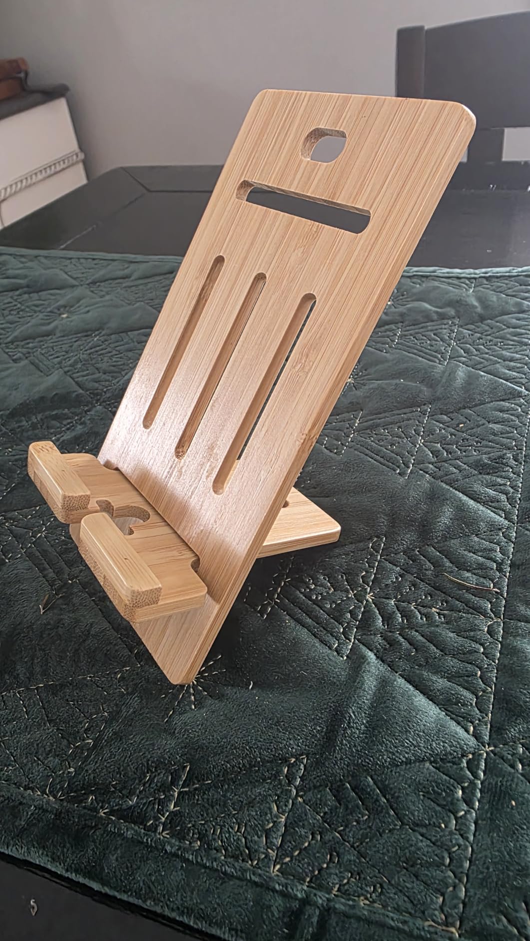 Pezin & Hulin Wooden Bamboo Cell Phone Stand, Wood Charging Dock Holder, Portable Desktop Phone Rack - Slim Version customer photo 2