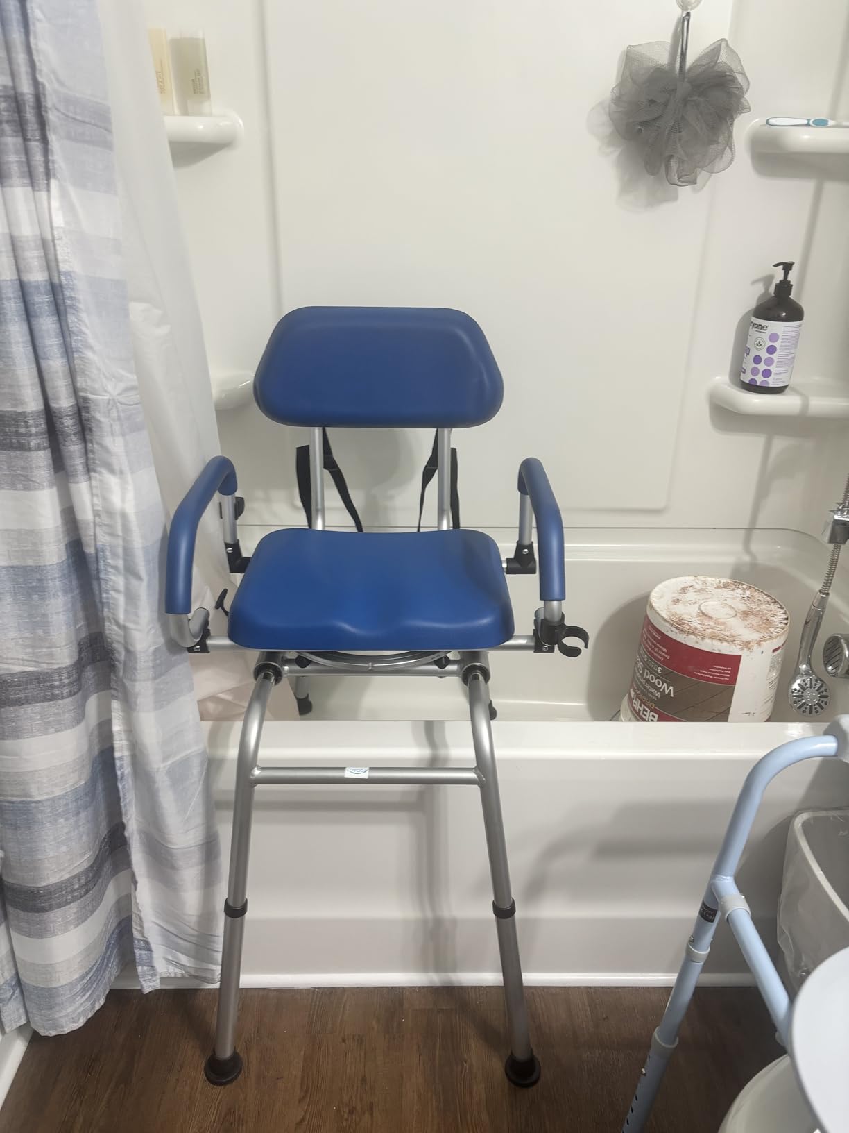 FSA/HSA Eligible Sliding Shower Chair Tub Transfer Bench for Bathtub with Swivel Seat, Padded Shower Bench with Pivoting Arms, Height Adjustable Shower Seat, 350 lbs, Blue, Standard customer photo 2