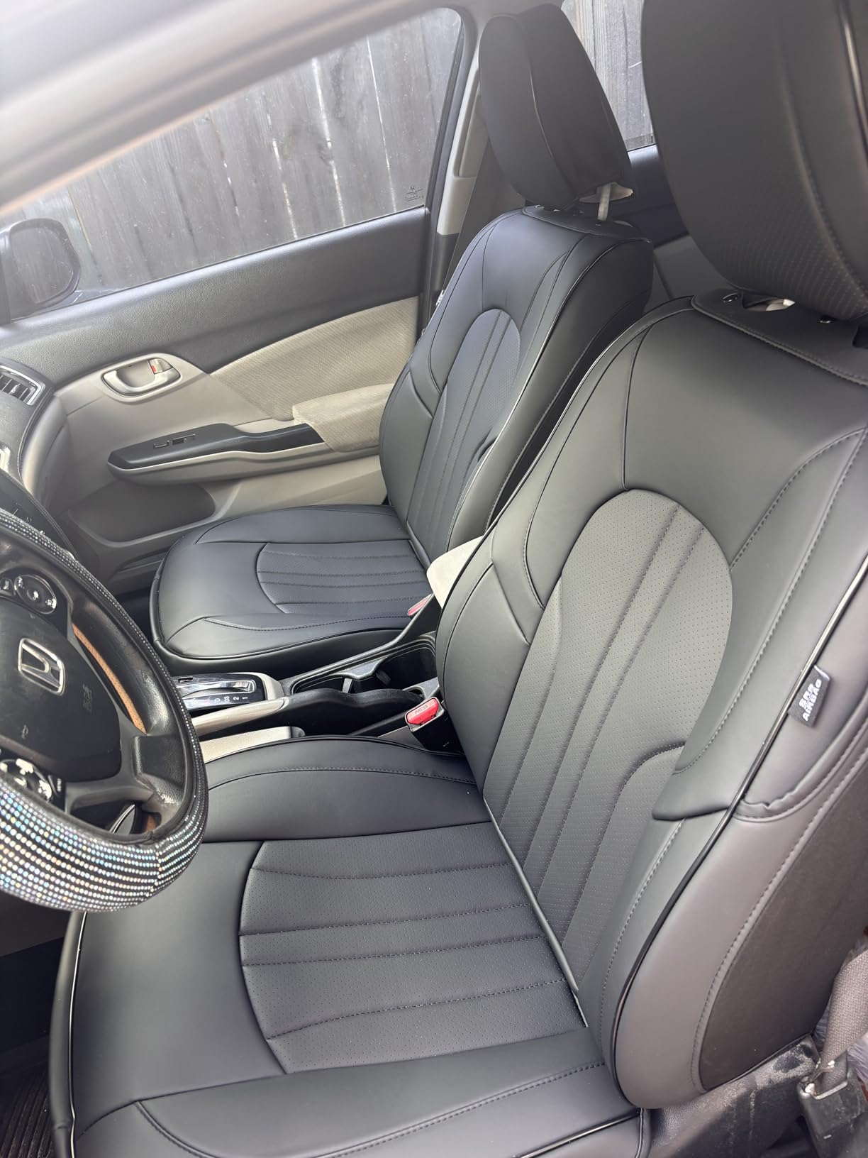 MINGBRON Car Seat Cover Full Set, Leather Car Seat Cover, Waterproof Seat Covers, Car Seat Cushion, Nappa Leather Seat Covers Car Seat Protector Universal Fit Most Cars Black customer photo 1