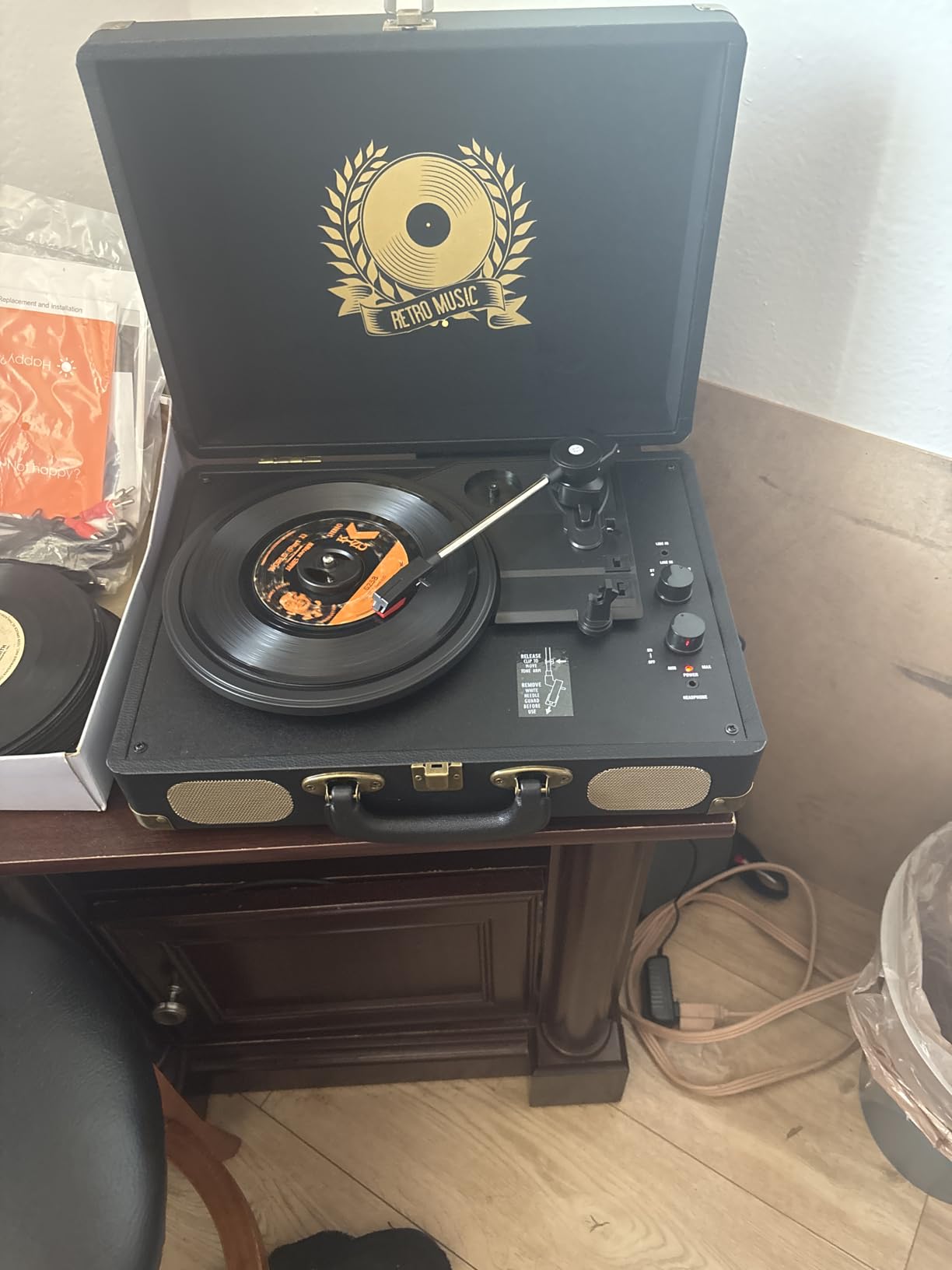 Vinyl Record Player Bluetooth Turntable 3-Speed Suitcase Portable Vintage Belt-Driven Record Player with Built-in Speakers RCA Line Out AUX in Headphone Jack LP Recording to Convert Records to MP3 customer photo 2